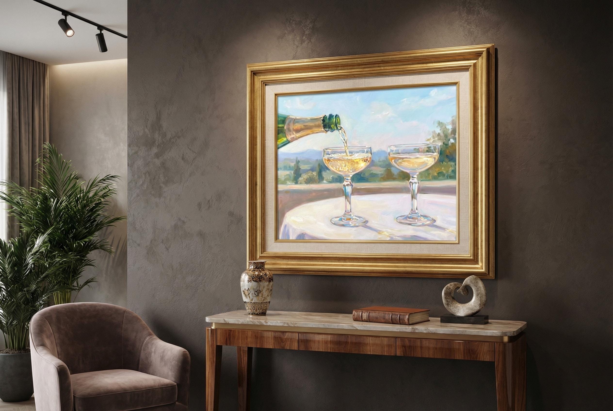 Champagne Pouring Wall Art: Elegant Home Decor Print
