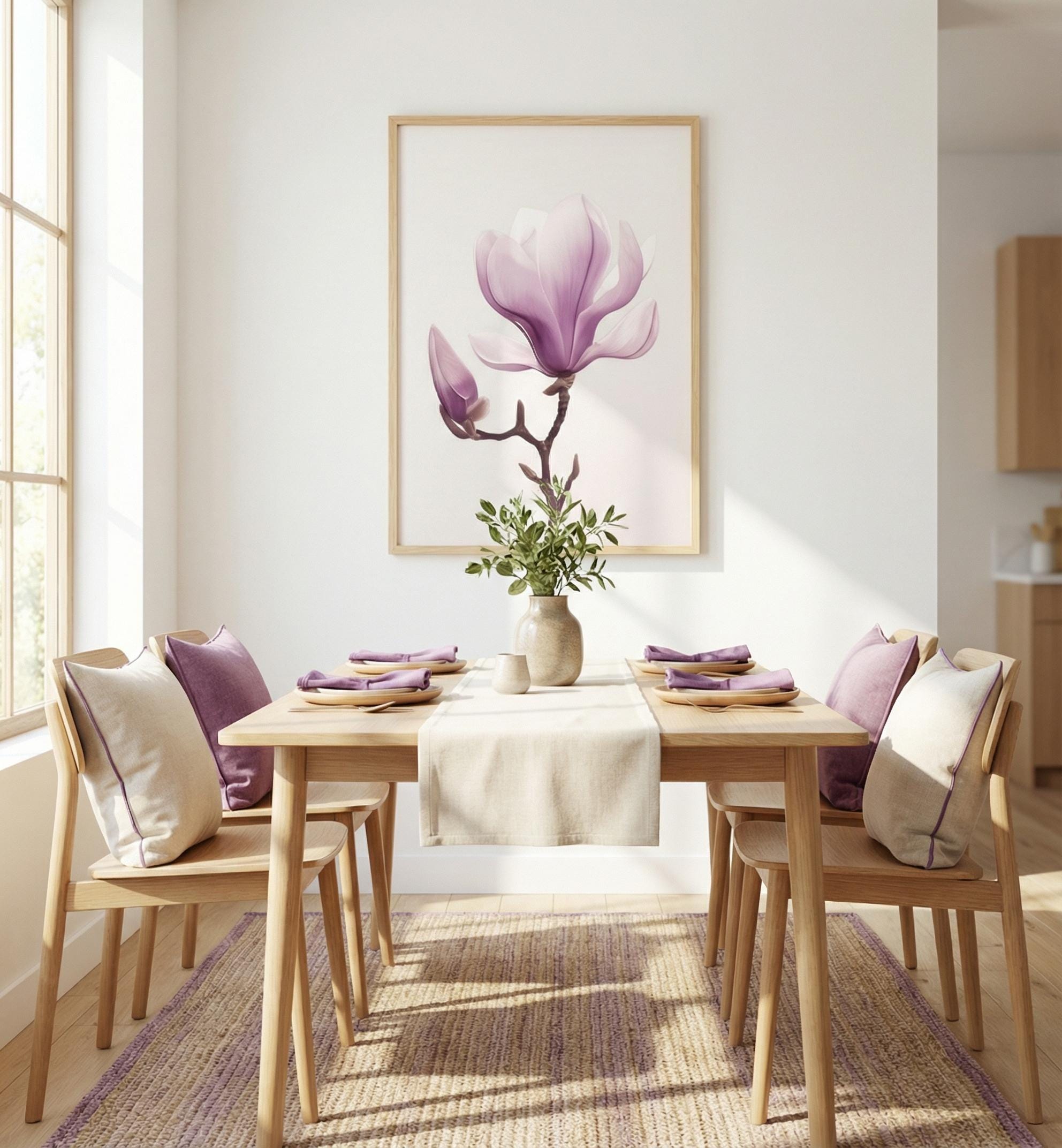 Purple Magnolia Wall Art - Modern Minimalist Flower Decor