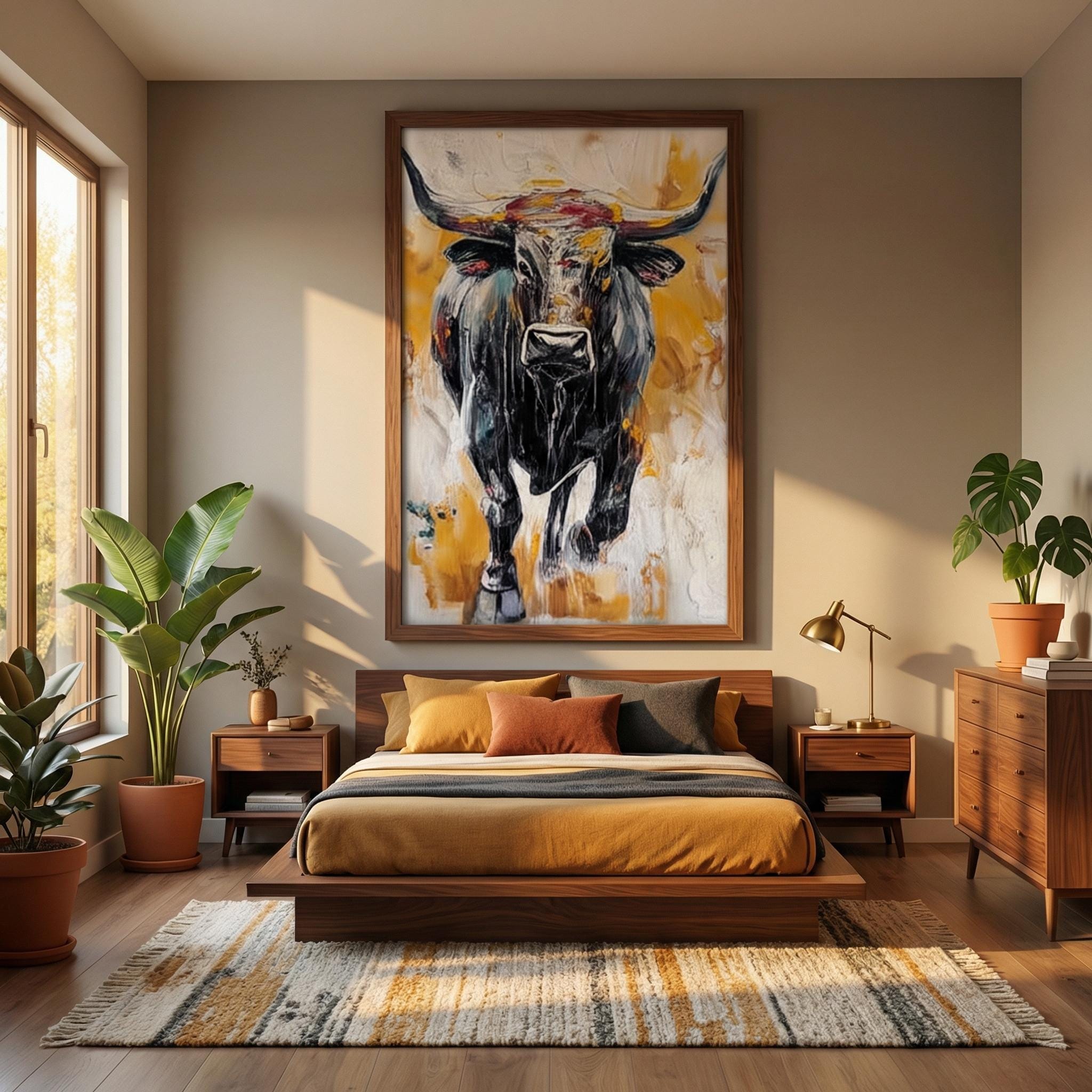 Bull Painting on Canvas: Abstract Animal Art (Farmhouse Style)