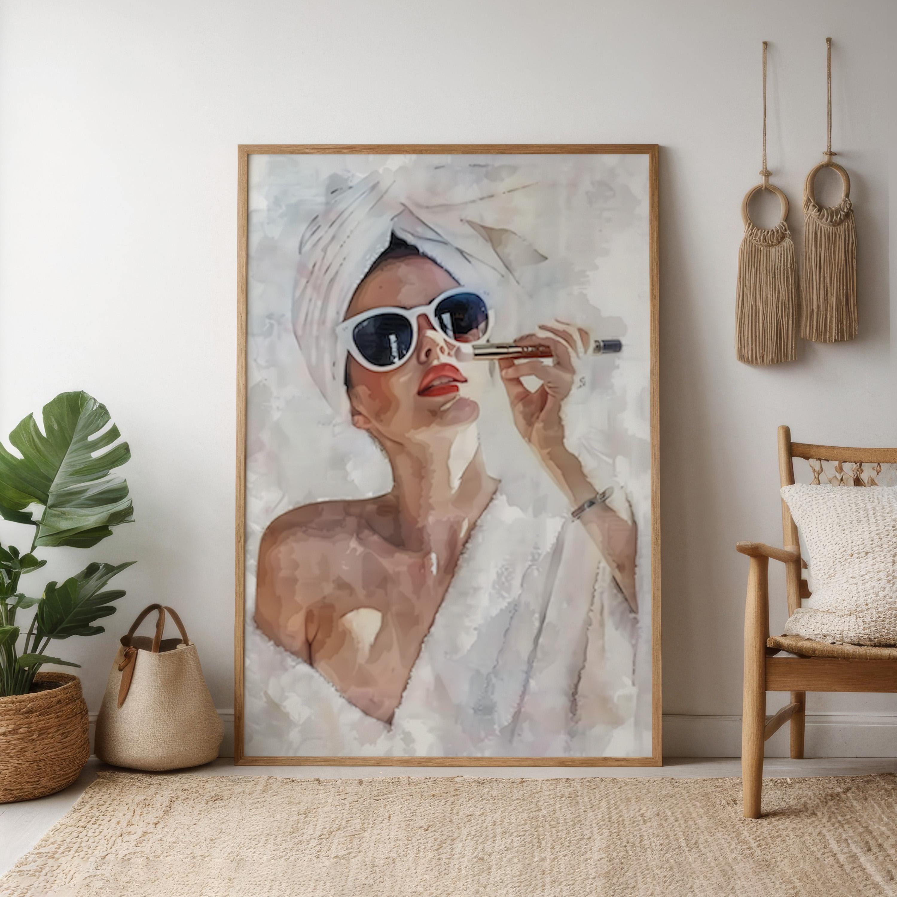 Morning Glamour: Modern Woman in Sunglasses & Robe Art | Chic Fashion Wall Decor