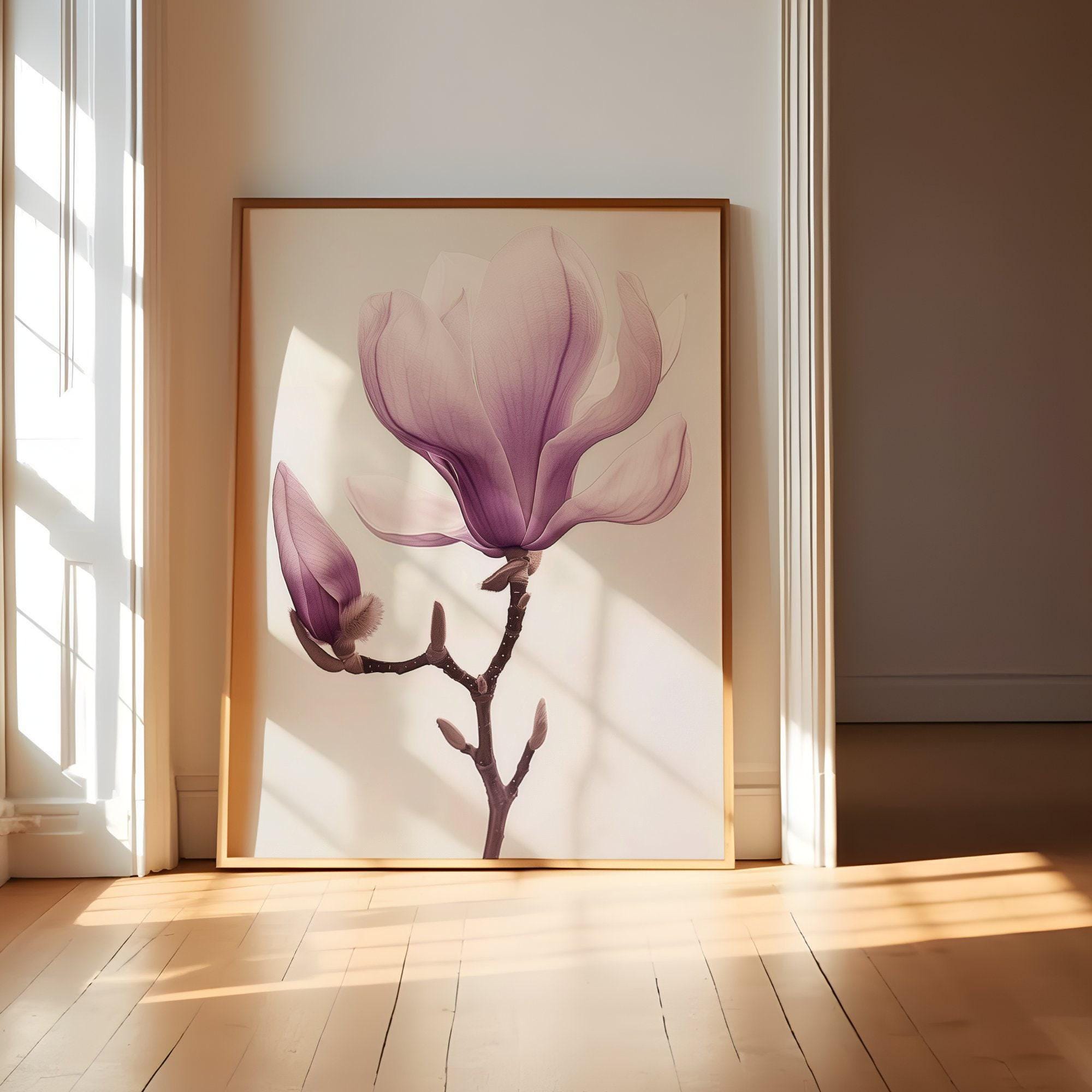 Purple Magnolia Wall Art - Modern Minimalist Flower Decor
