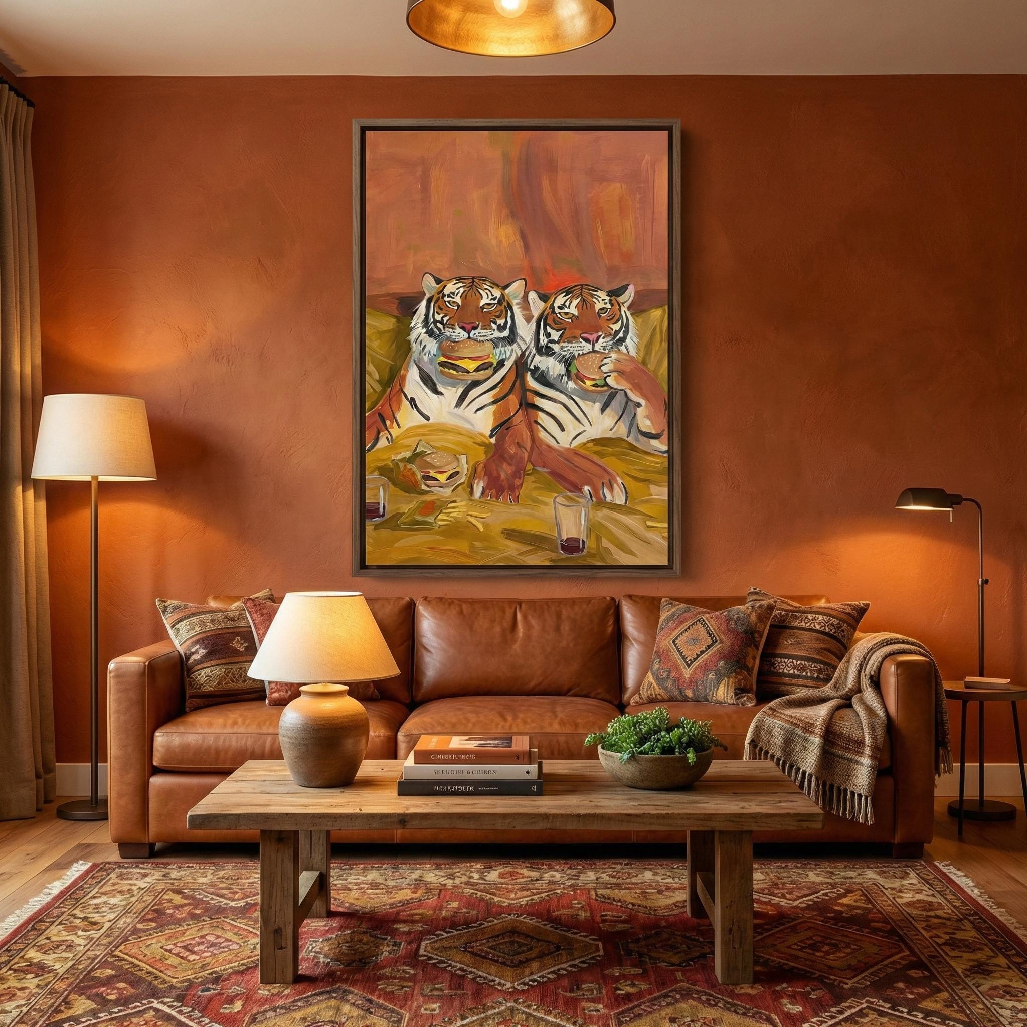 Quirky Tiger Canvas, Burgers and Fries, Warm Tones (Bedroom or Dorm)