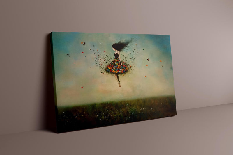 Surreal Wall Art – Ethereal Wall Decor With Floating Woman & Colorful Flower Vortex