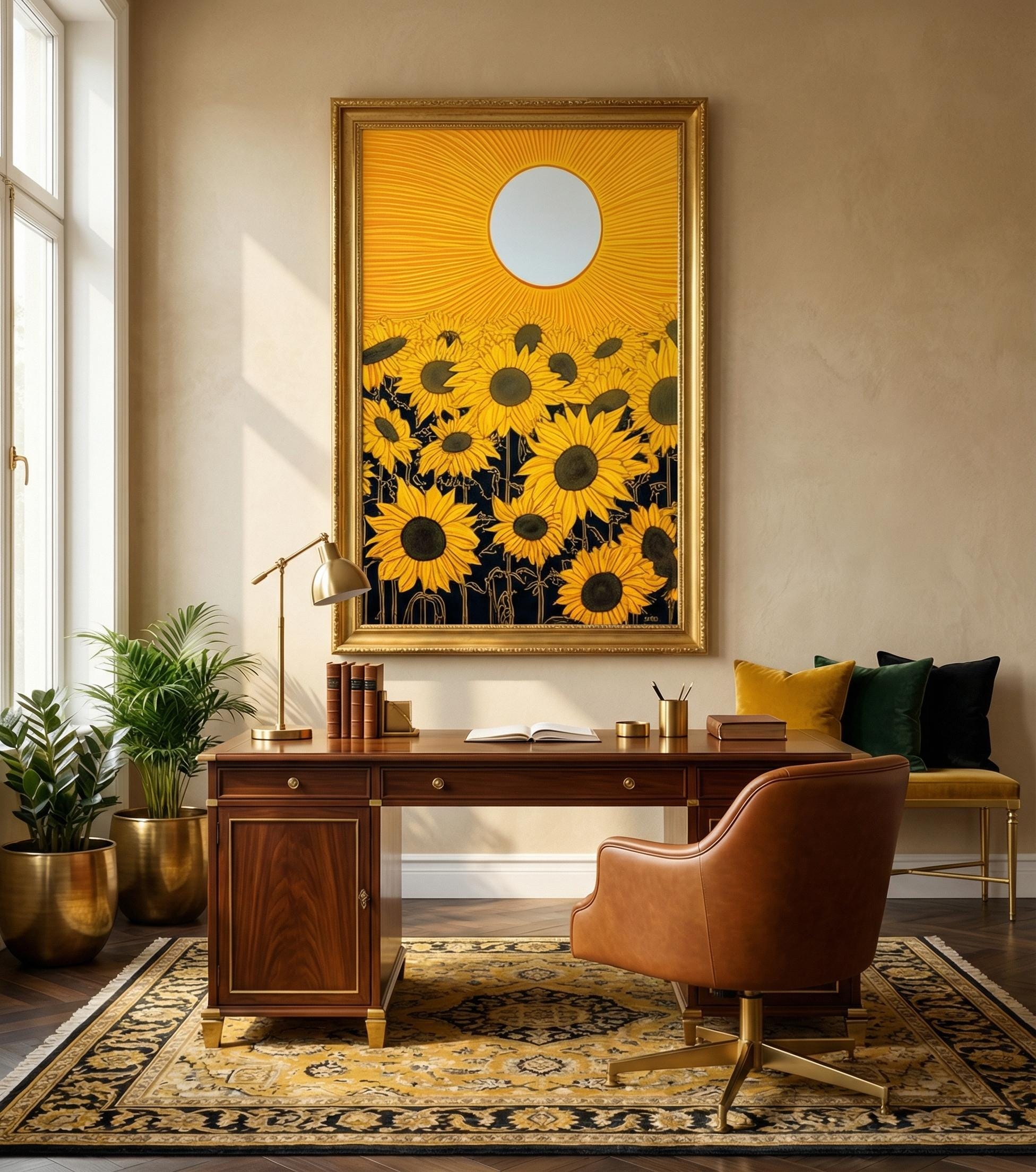Sunflower Wall Art: Yellow Sun Design - Modern Farmhouse Style