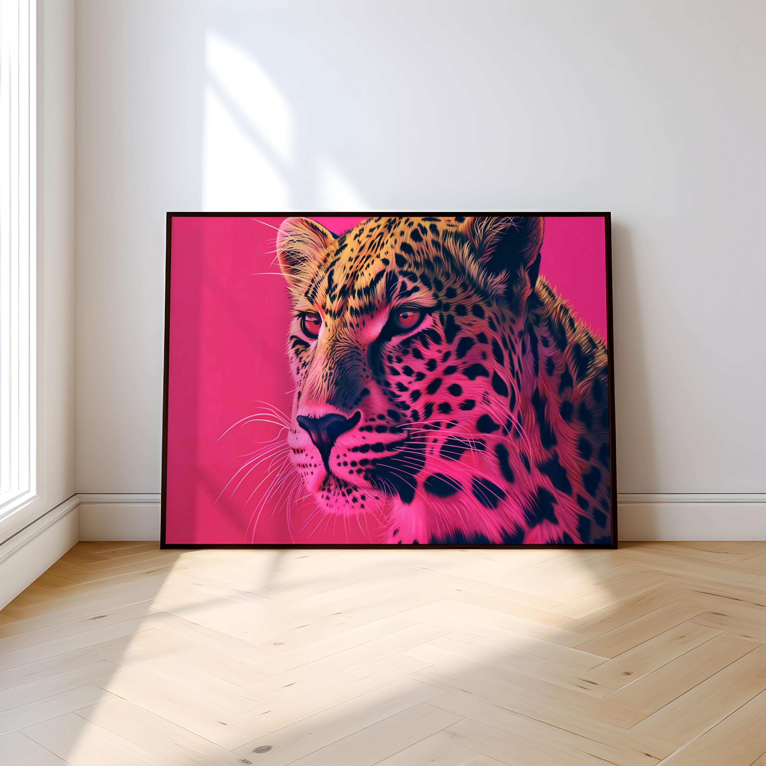 Regal Leopard: Vibrant Pink & Gold Wildlife Art | Modern & Fierce Animal Portrait Decor