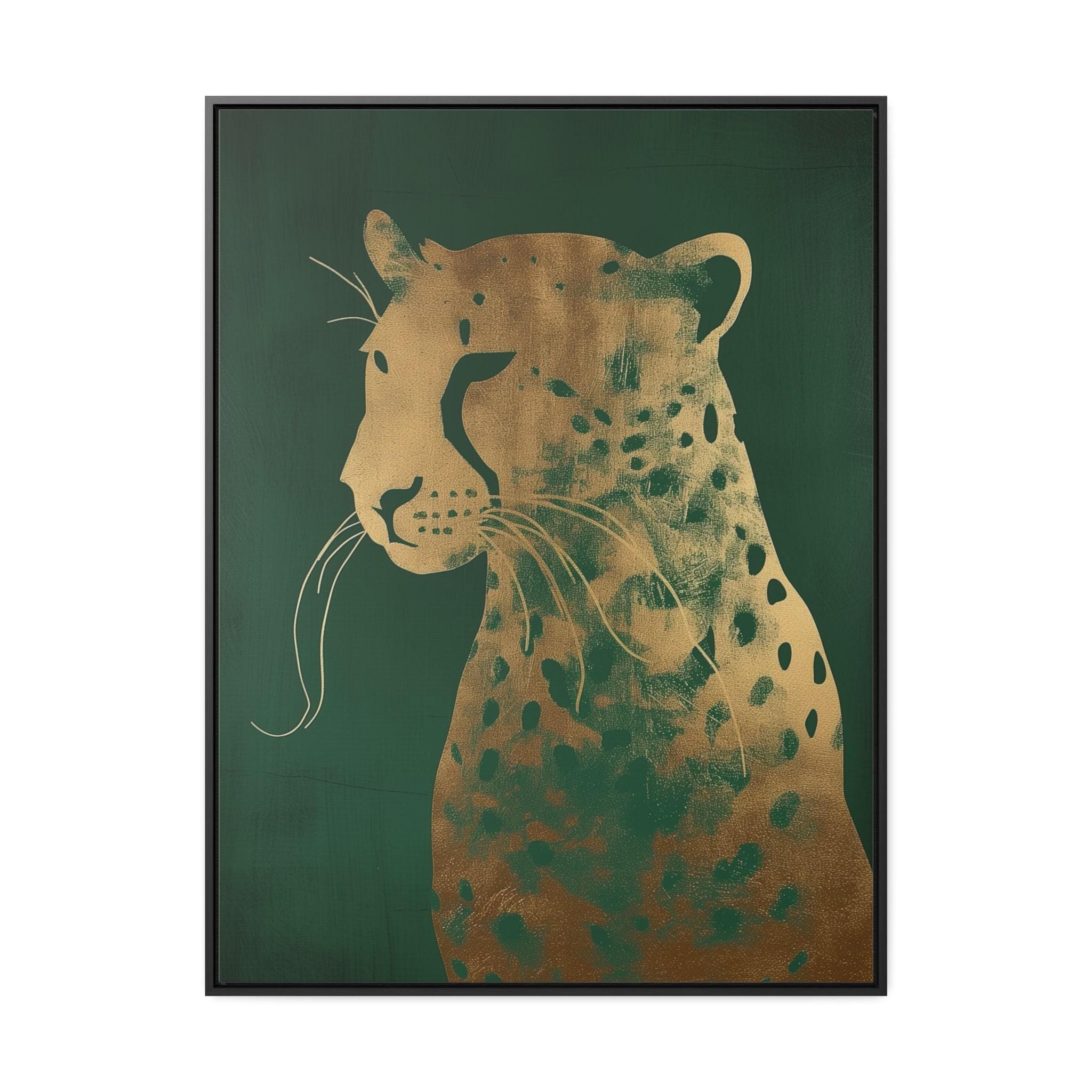 Green and Gold Leopard Art: Maximalist Emerald Wall Decor