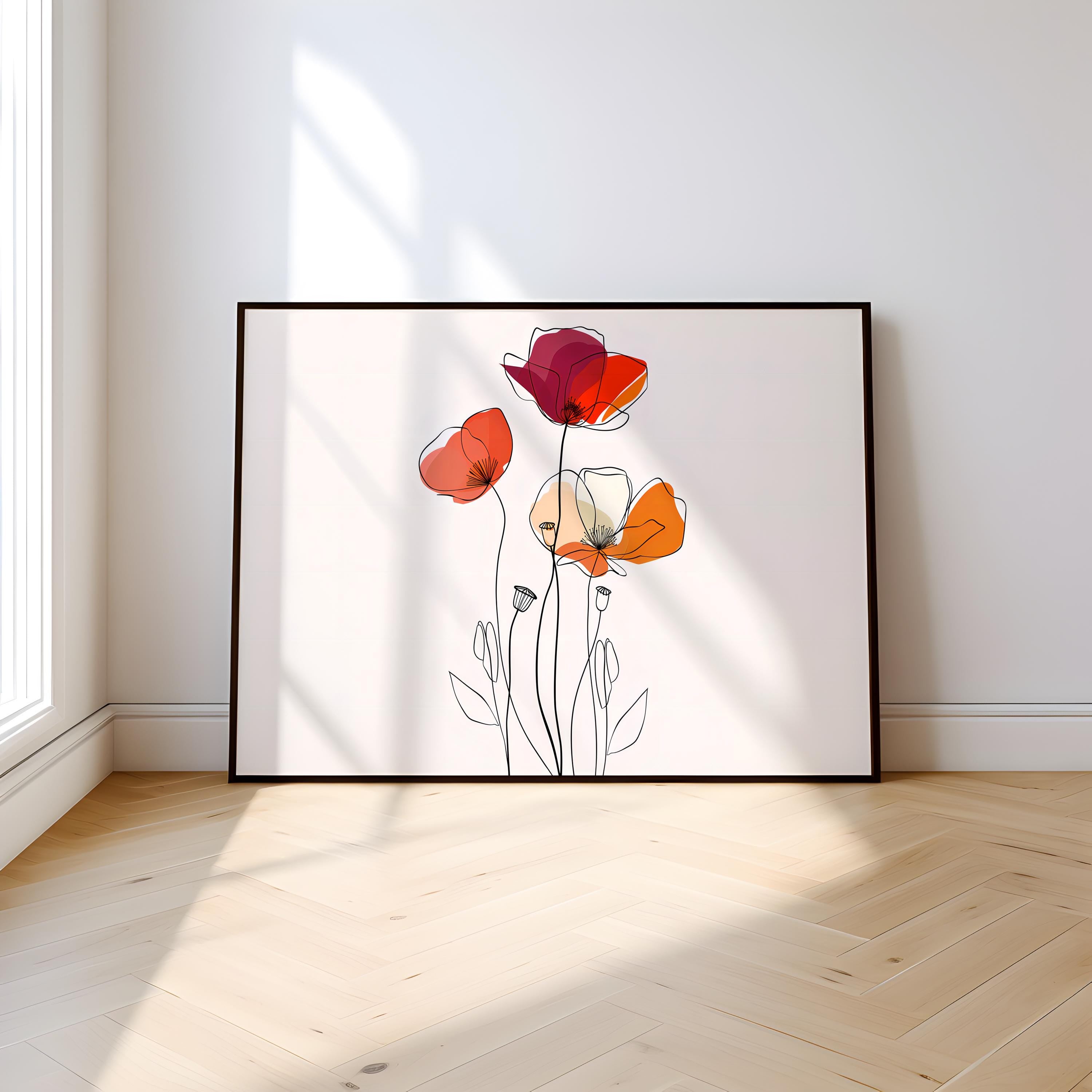 Floral Line Art Print: Minimalist Modern Decor (Canvas or Paper)