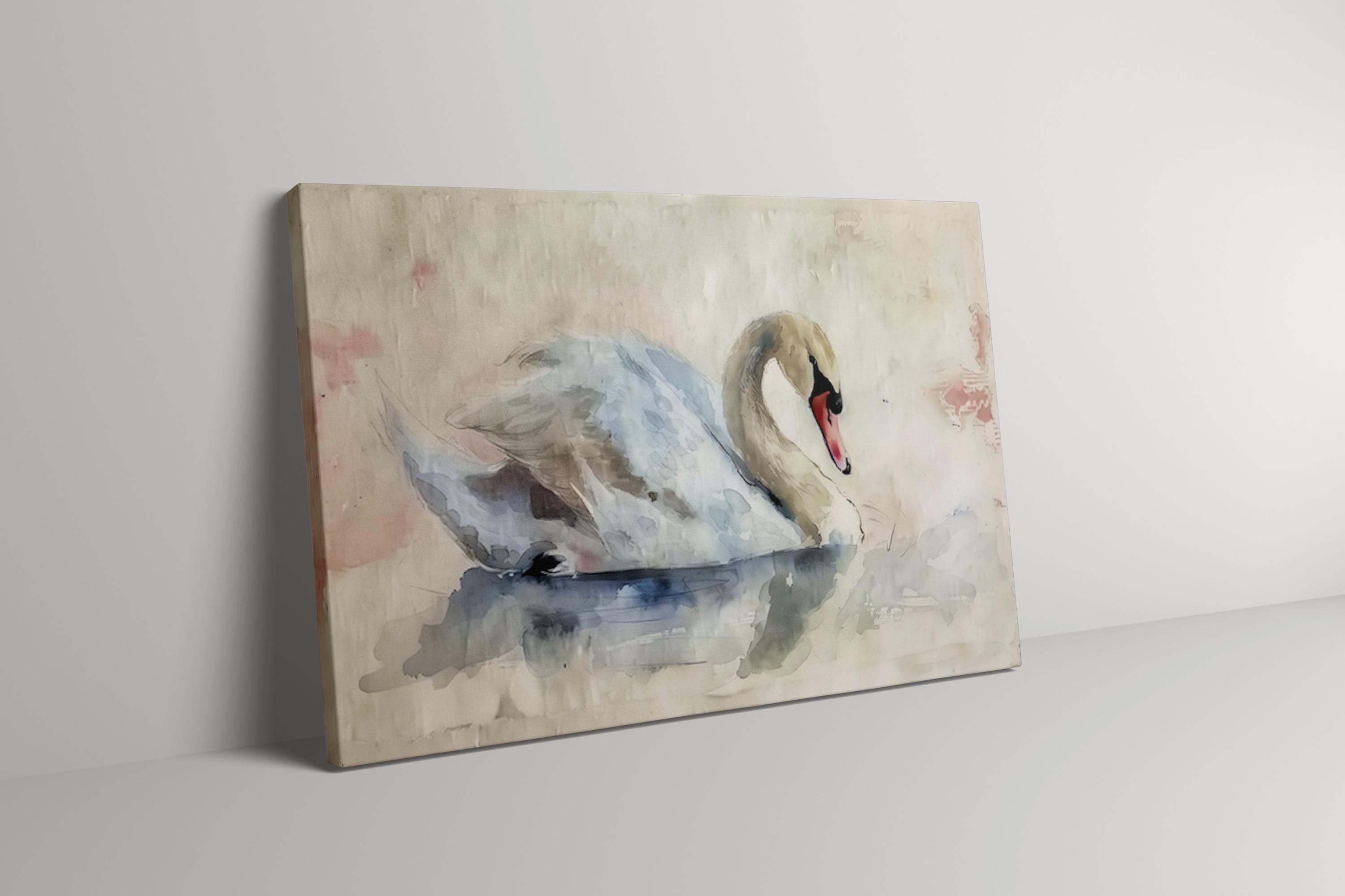 Serene Grace: Elegant Swan Watercolor Art Print | Calming & Peaceful Lake Scene Decor