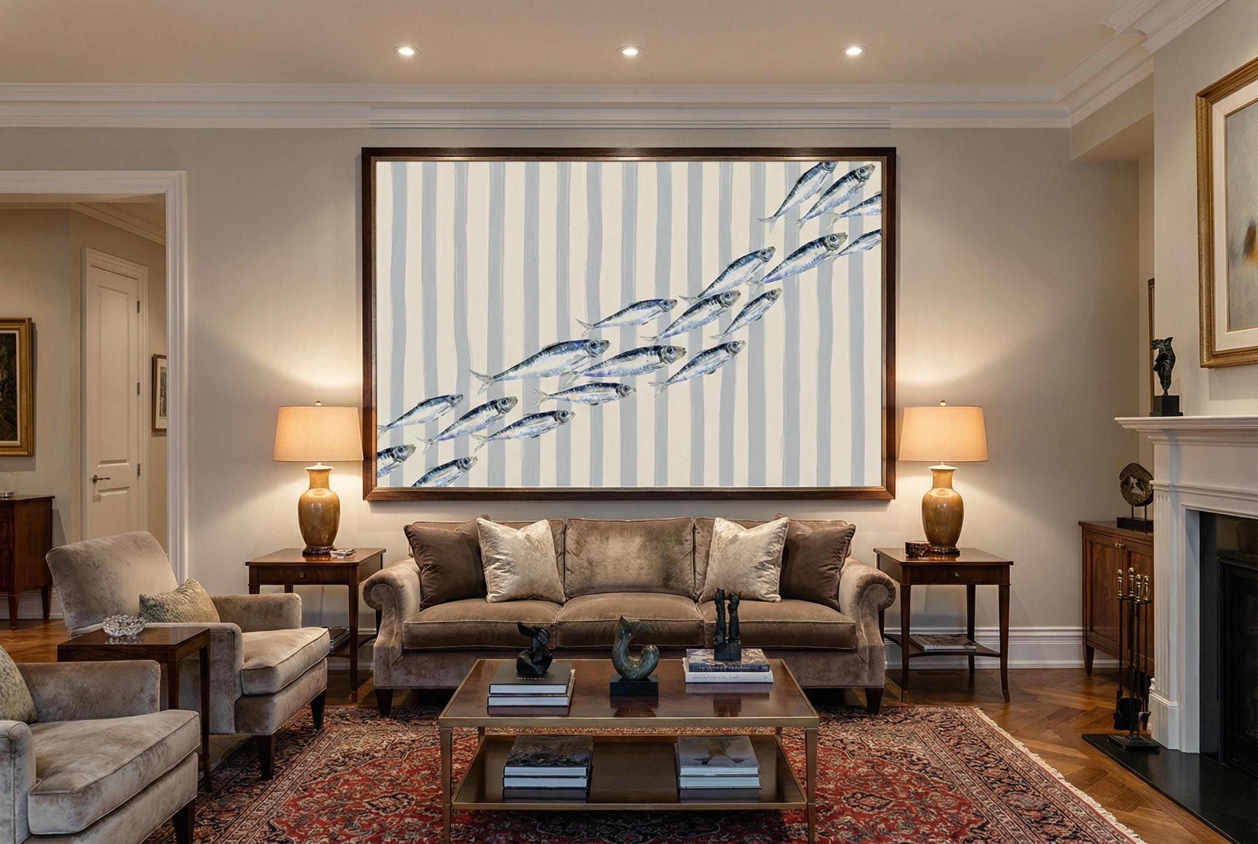 Sardine Blue Lines Wall Art - Greece Inspired Home Decor