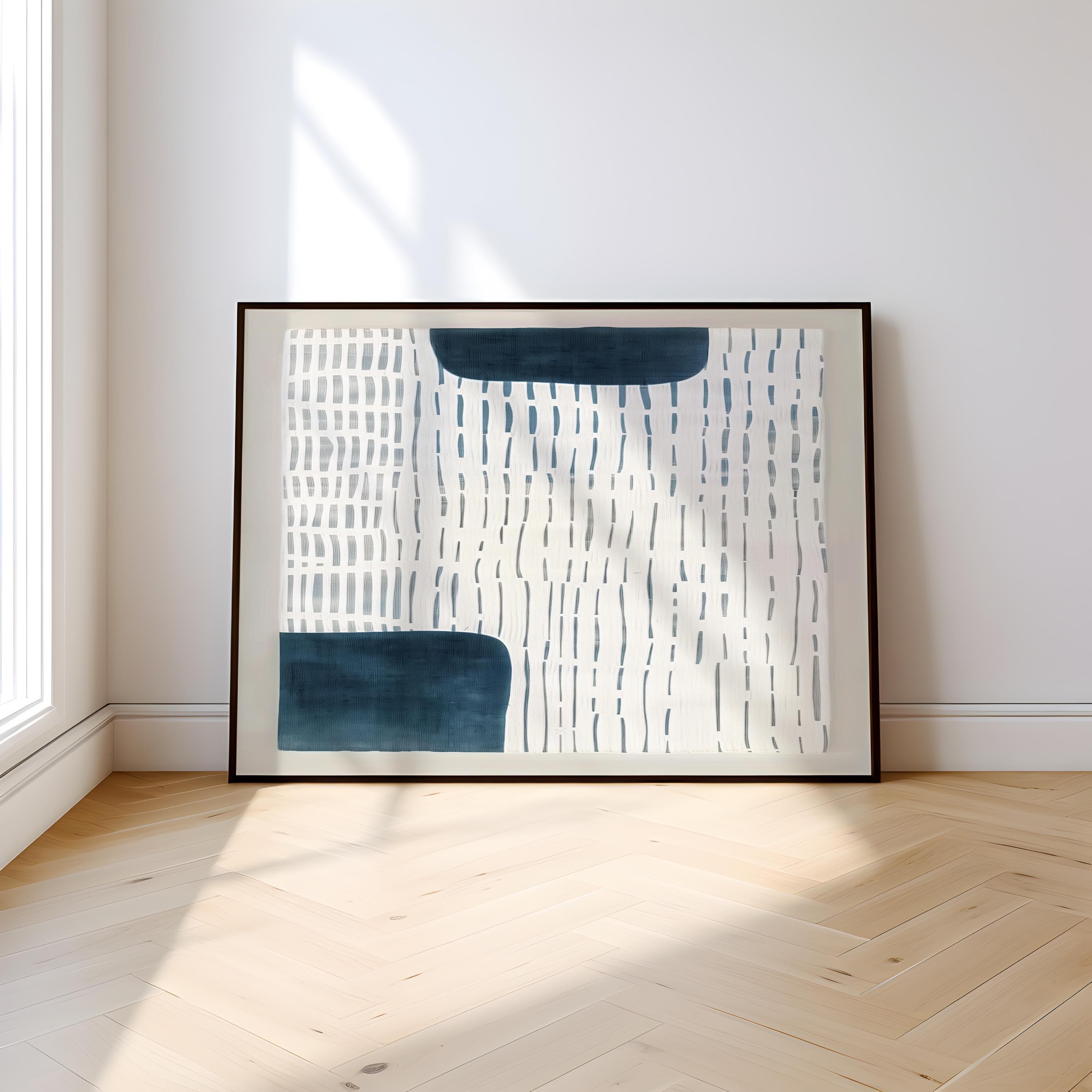 White Persian Blue Wall Art: Modern Abstract, Neutral Decor