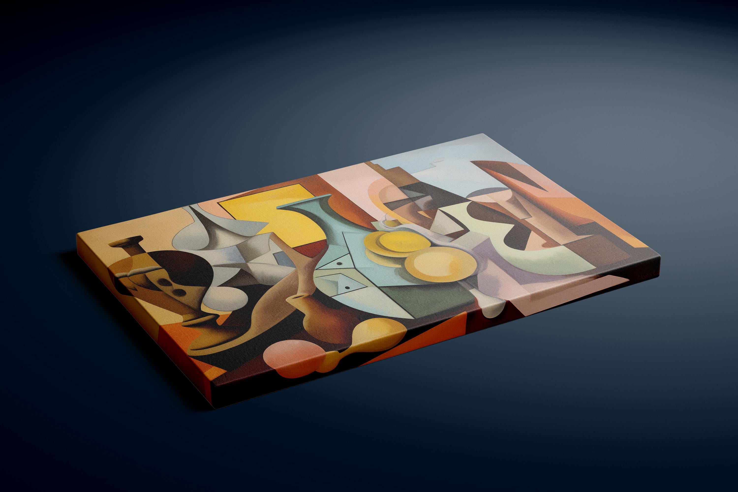 The Cubist Table: Geometric Still Life Art Print | Modern Abstract Framed Wall Decor