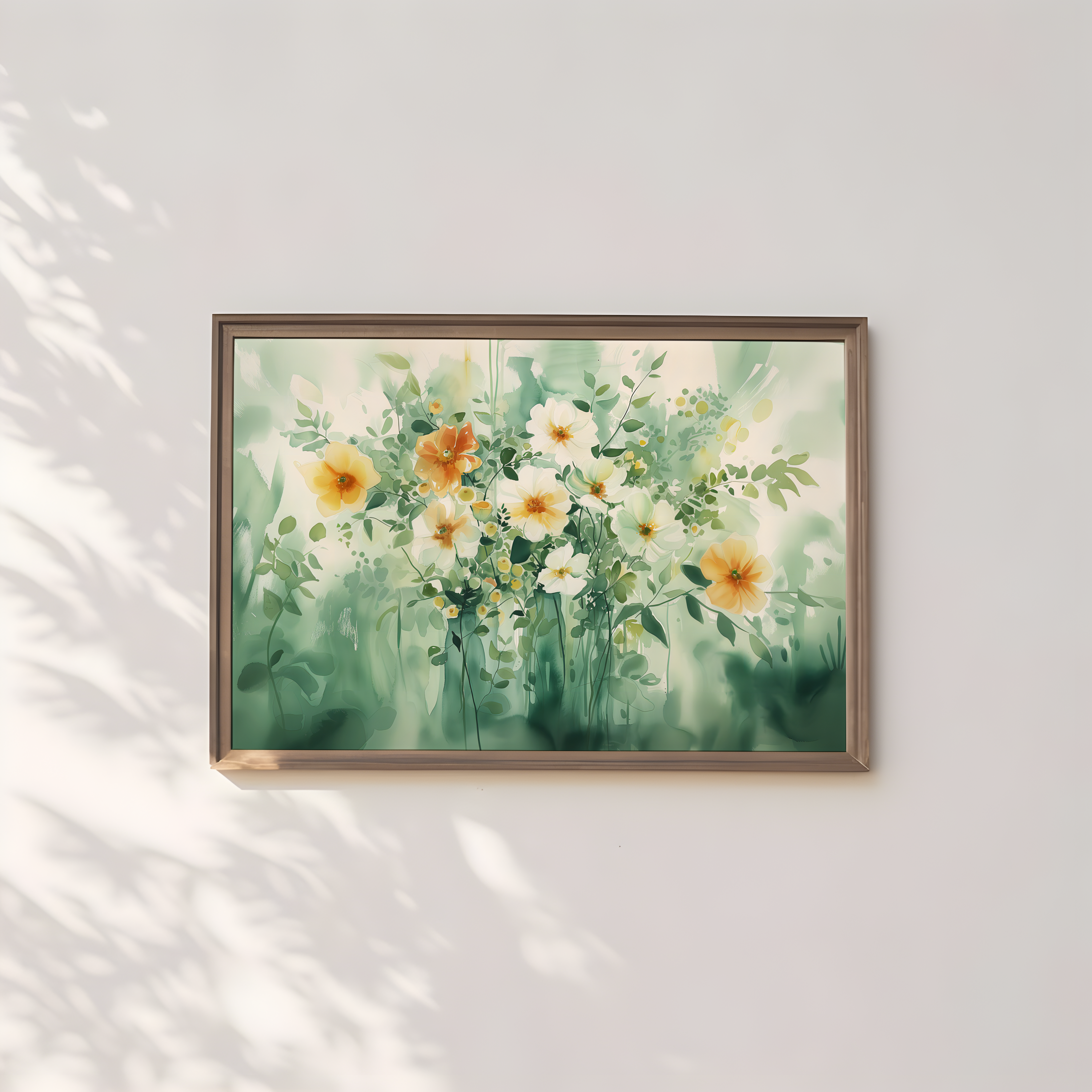 Verdant Bloom: Green & White Abstract Floral Watercolor | Serene & Elegant Botanical Wall Art