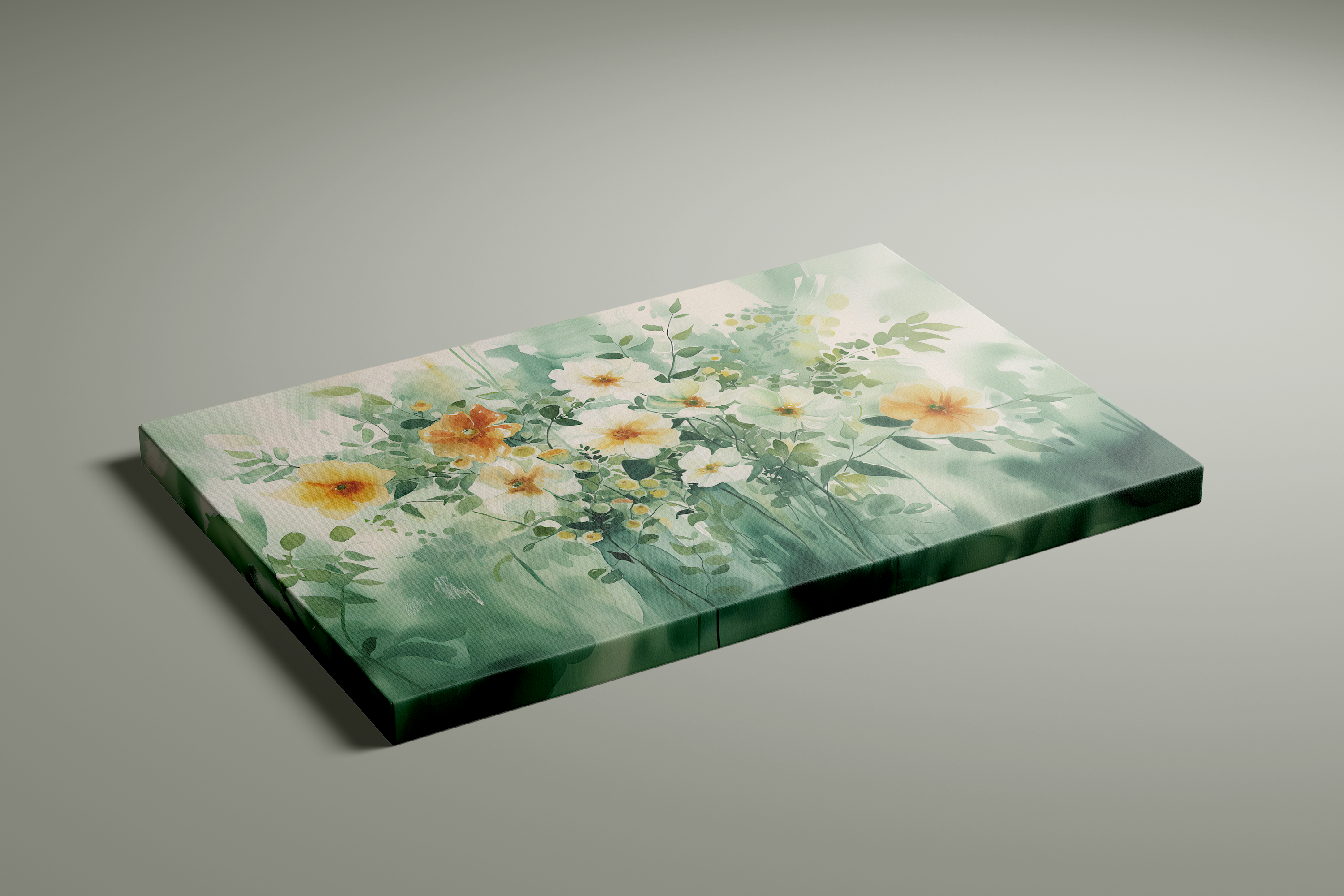 Verdant Bloom: Green & White Abstract Floral Watercolor | Serene & Elegant Botanical Wall Art
