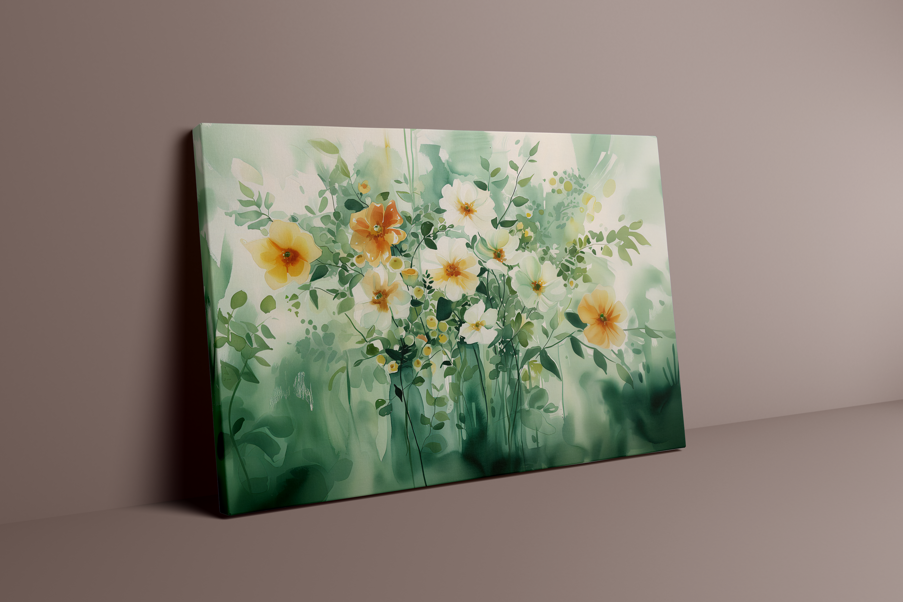 Verdant Bloom: Green & White Abstract Floral Watercolor | Serene & Elegant Botanical Wall Art