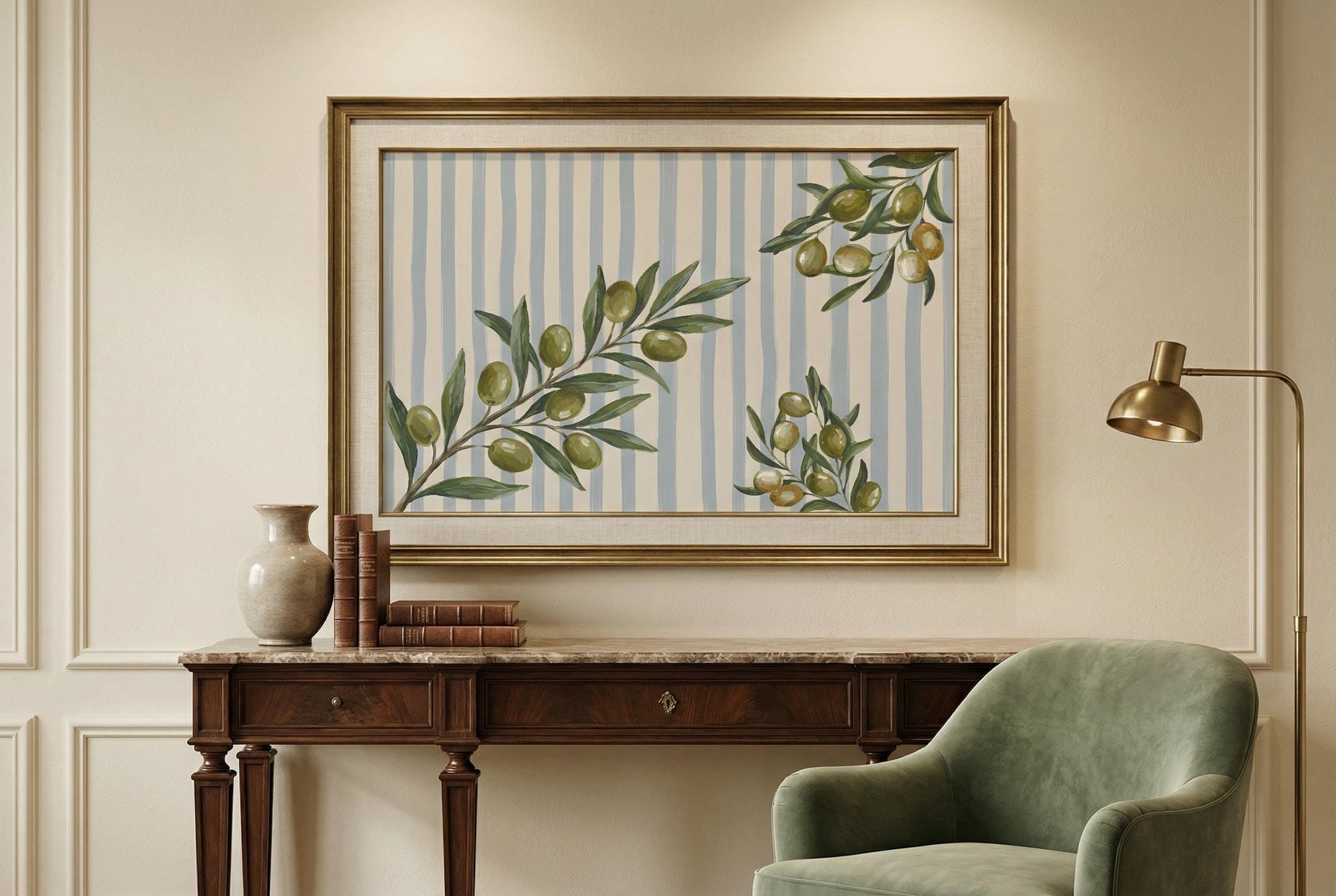 Olives Wall Art Print, Blue Lines Greece (Matte or Canvas Options)