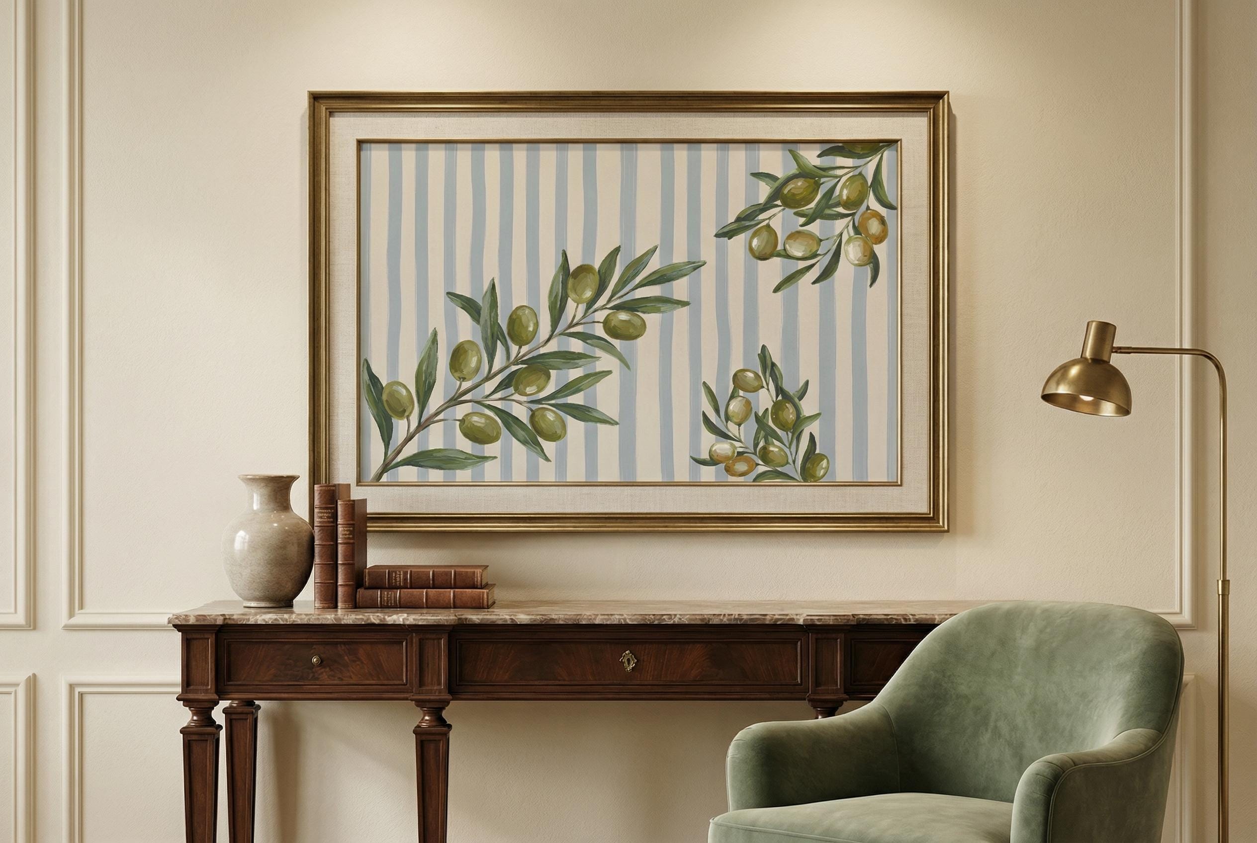 Olives Wall Art Print, Blue Lines Greece (Matte or Canvas Options)