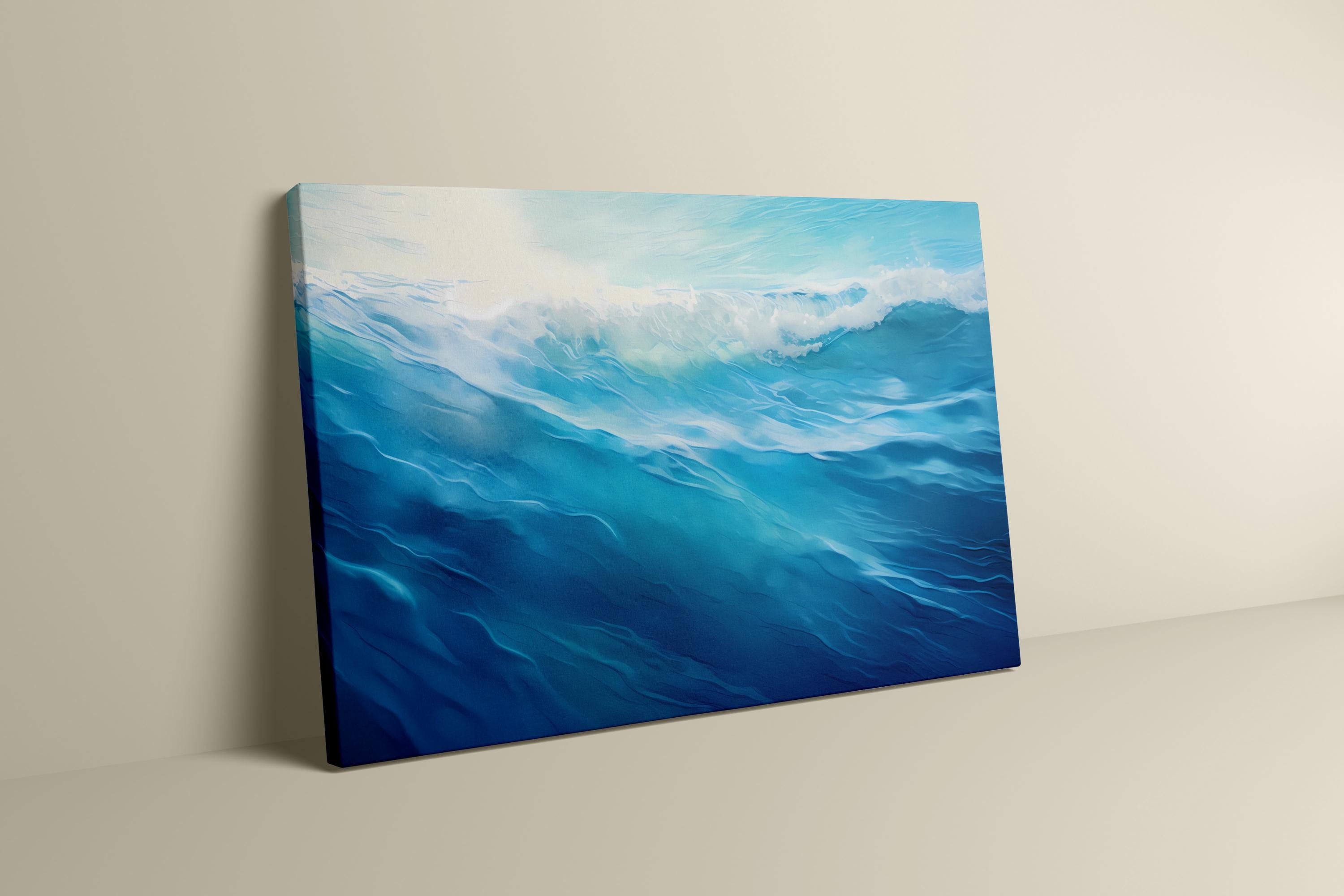Oceanic Dreamscape: Abstract Blue Wave Art Print | Serene & Modern Framed Wall Decor