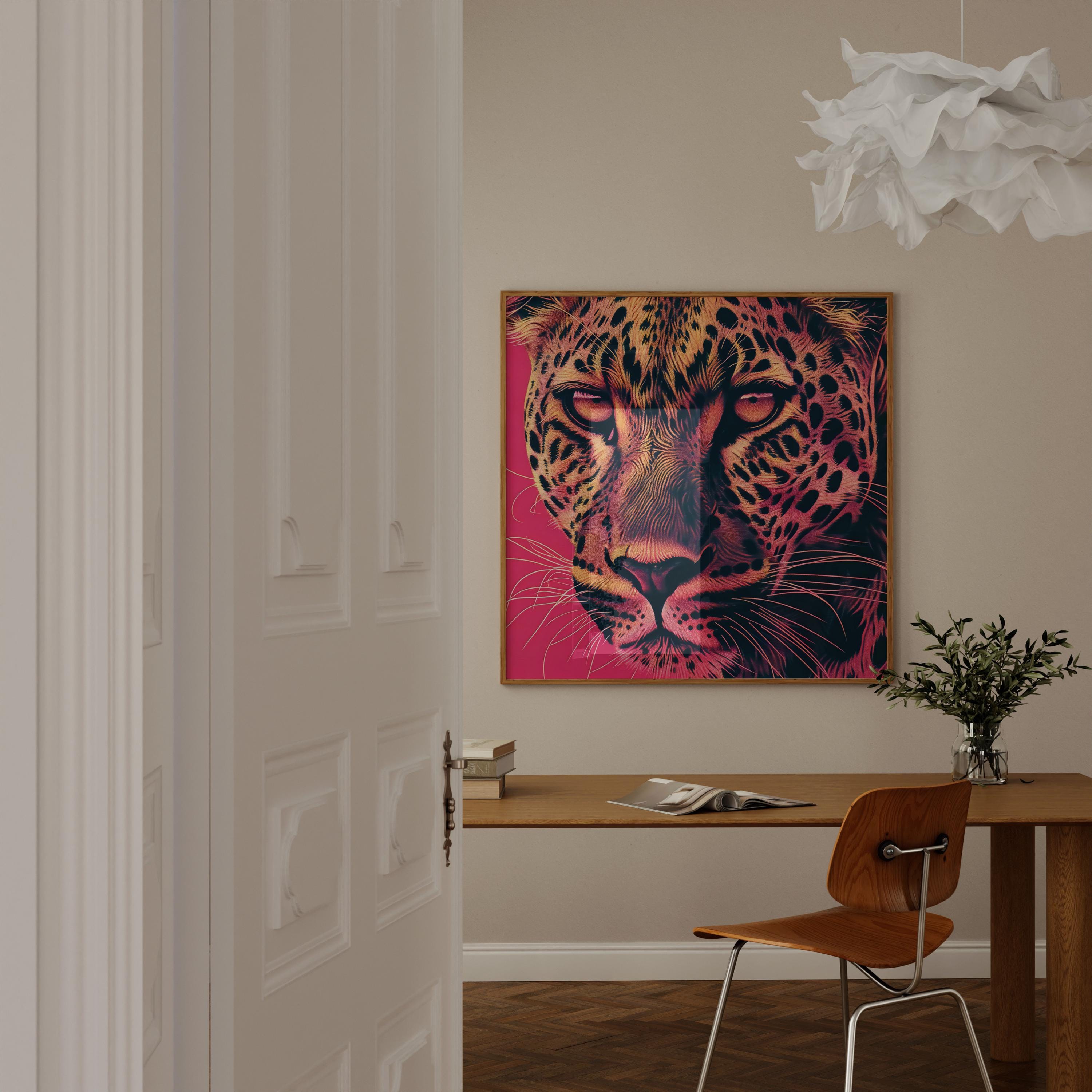 Fierce Leopard Portrait on Pink | Bold & Elegant Wildlife Canvas Art Decor