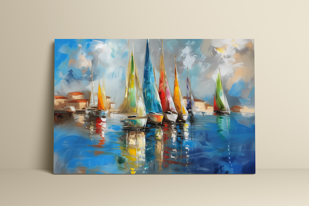 The Golden Fleet: Large Sailboat & Harbor Art | Gold Textured & Vibrant Coastal Decor