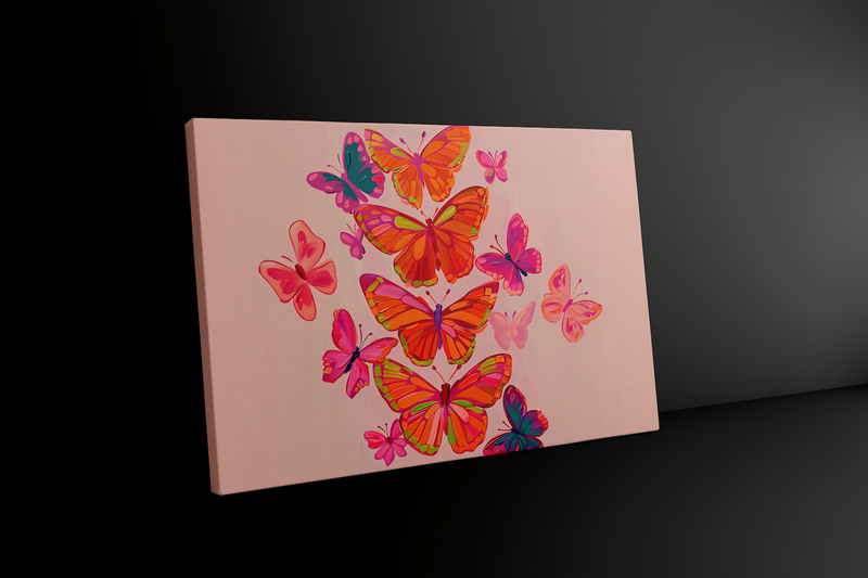Pink Orange Butterfly Art - Vibrant Maximalist Wall Decor | Funky, Joyful Transformation Print