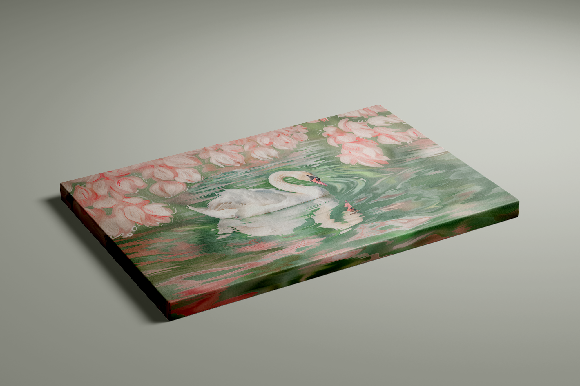 The Unfolding: Raw & Serene Swan Art in Pink & Green | Modern, Unrefined Wall Decor