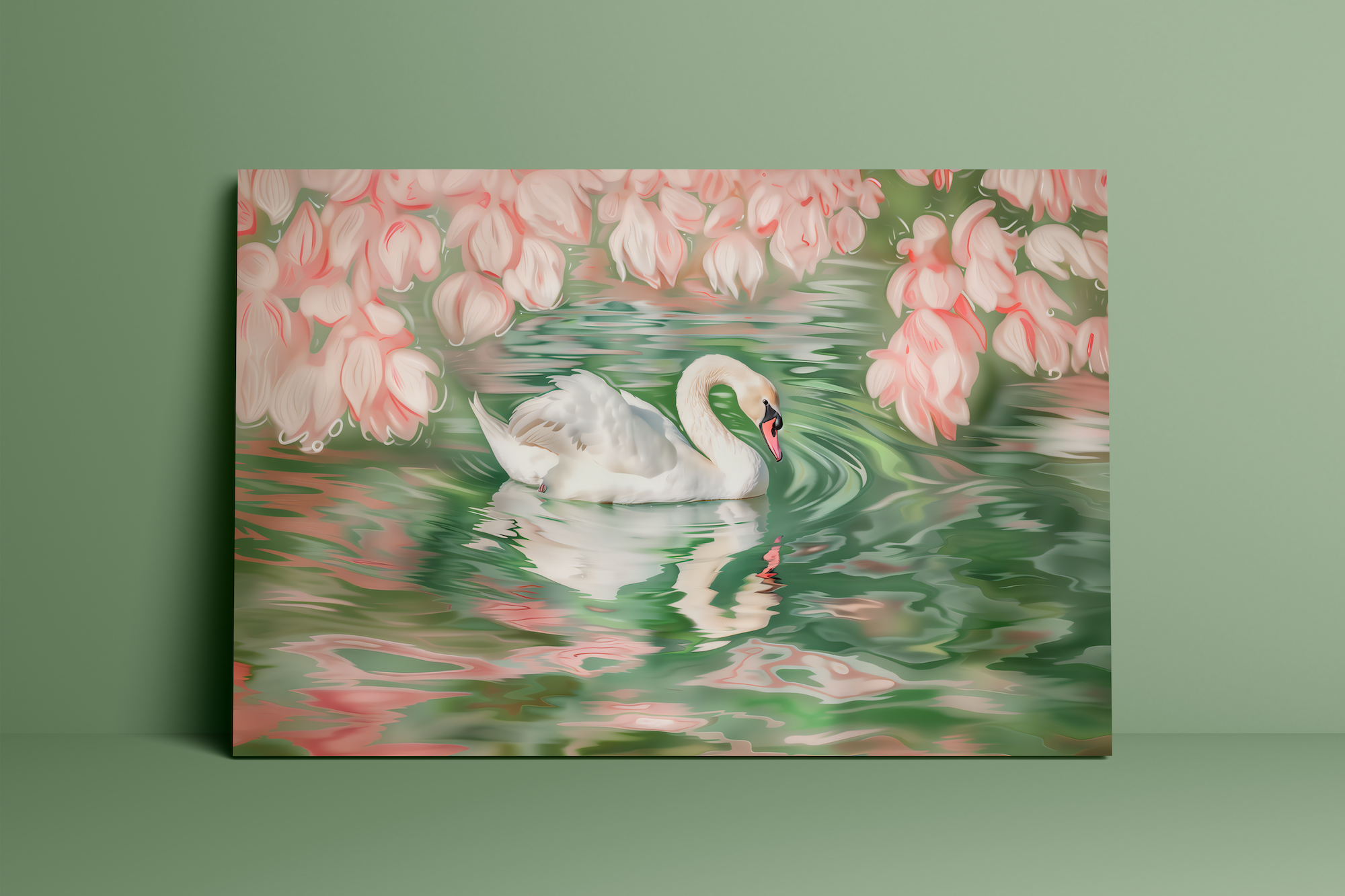 The Unfolding: Raw & Serene Swan Art in Pink & Green | Modern, Unrefined Wall Decor