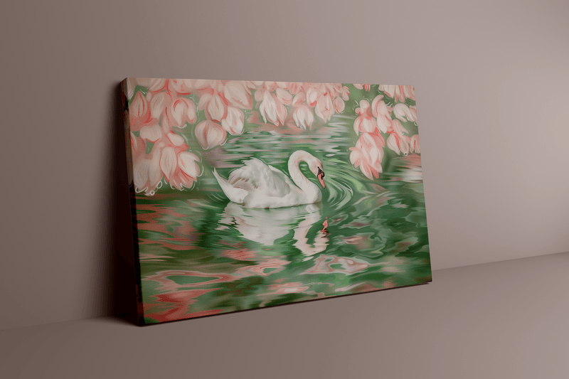 Swan Wall Art – Raw Swan Artwork | Serene Pink Green Wall Art, Modern Decor