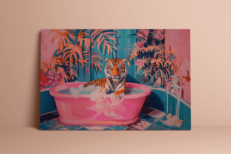 Tiger Bathtub Art - Playful Luxury Artwork | Pink Bathroom Decor & Maximalist Home Decor