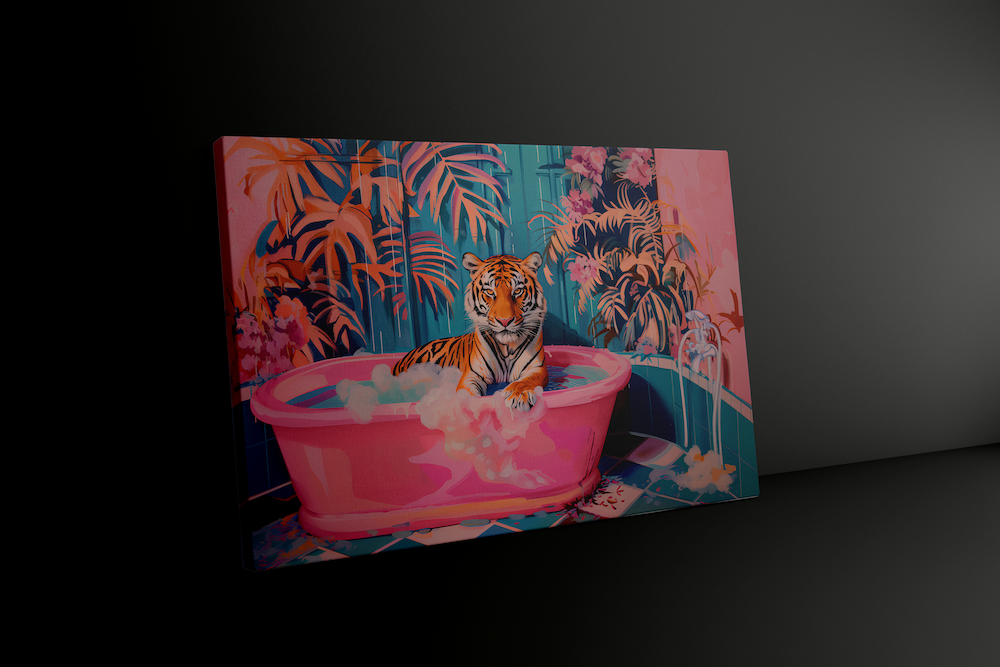 The Royal Bather: Chic Tiger in Pink Bathtub Art | Maximalist & Preppy Bathroom Decor