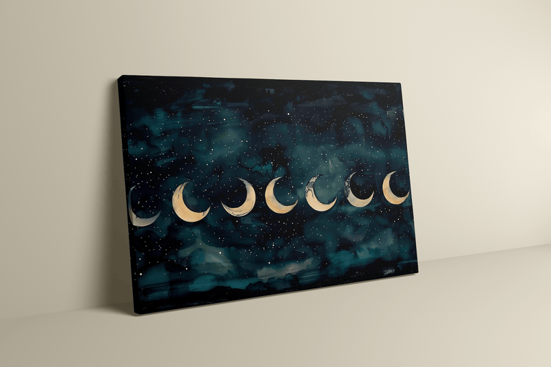 Watercolor Moon Phases – Celestial Wall Art | Starry Night Decor & Serene Bedroom Print