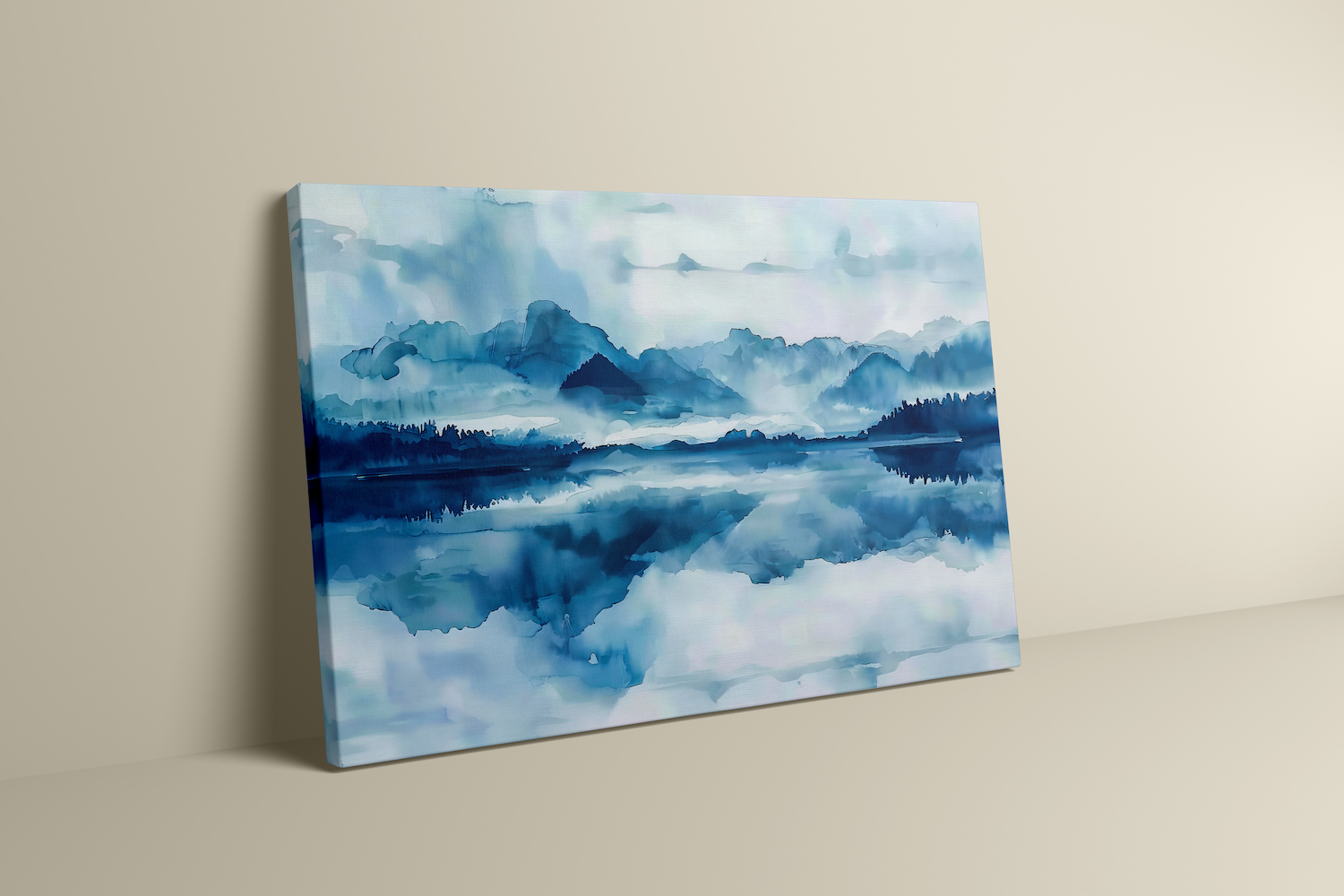 Mountain Serenity: Blue Mountain & Lake Reflection Art | Misty Forest & Tranquil Wall Decor