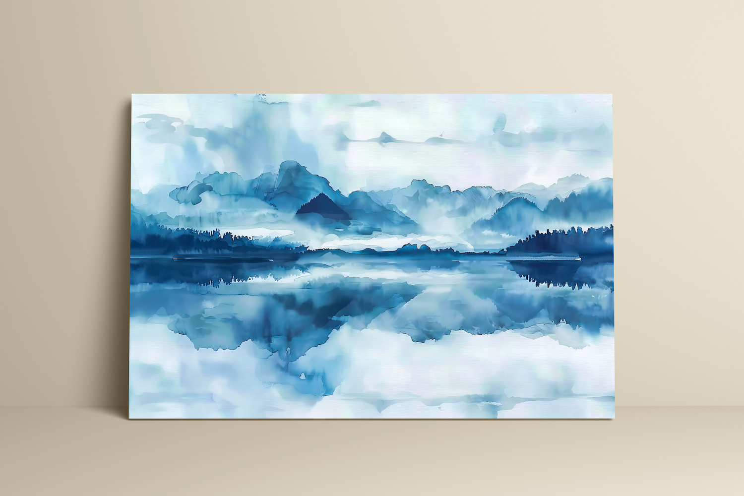 Mountain Serenity: Blue Mountain & Lake Reflection Art | Misty Forest & Tranquil Wall Decor