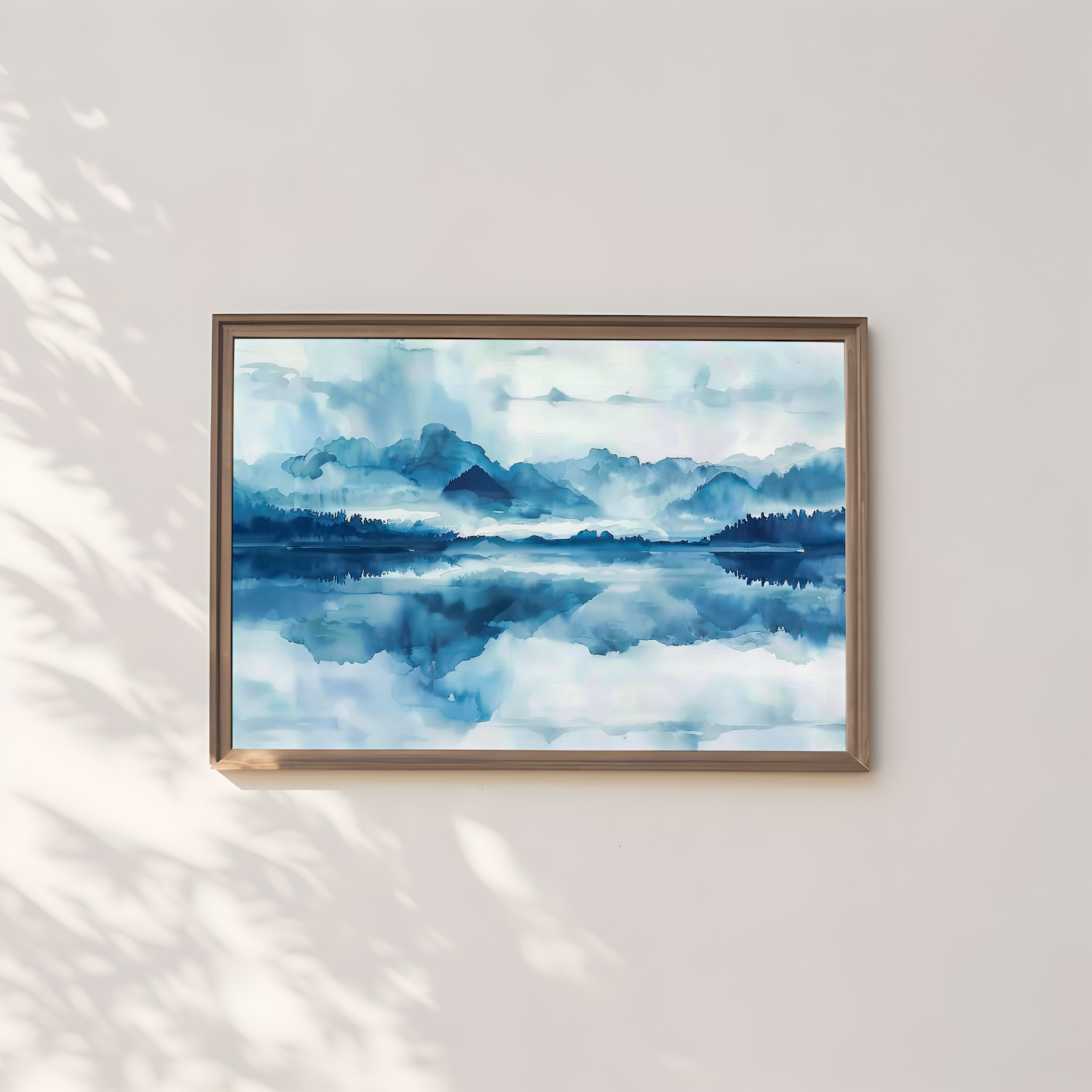 Mountain Serenity: Blue Mountain & Lake Reflection Art | Misty Forest & Tranquil Wall Decor