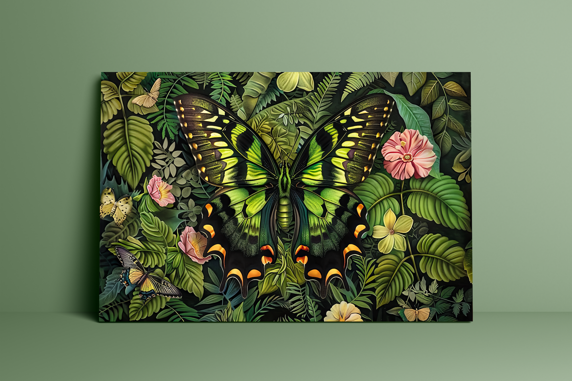 The Alchemist: Hyperrealistic Green & Black Butterfly Art | Vibrant & Lush Tropical Wall Decor