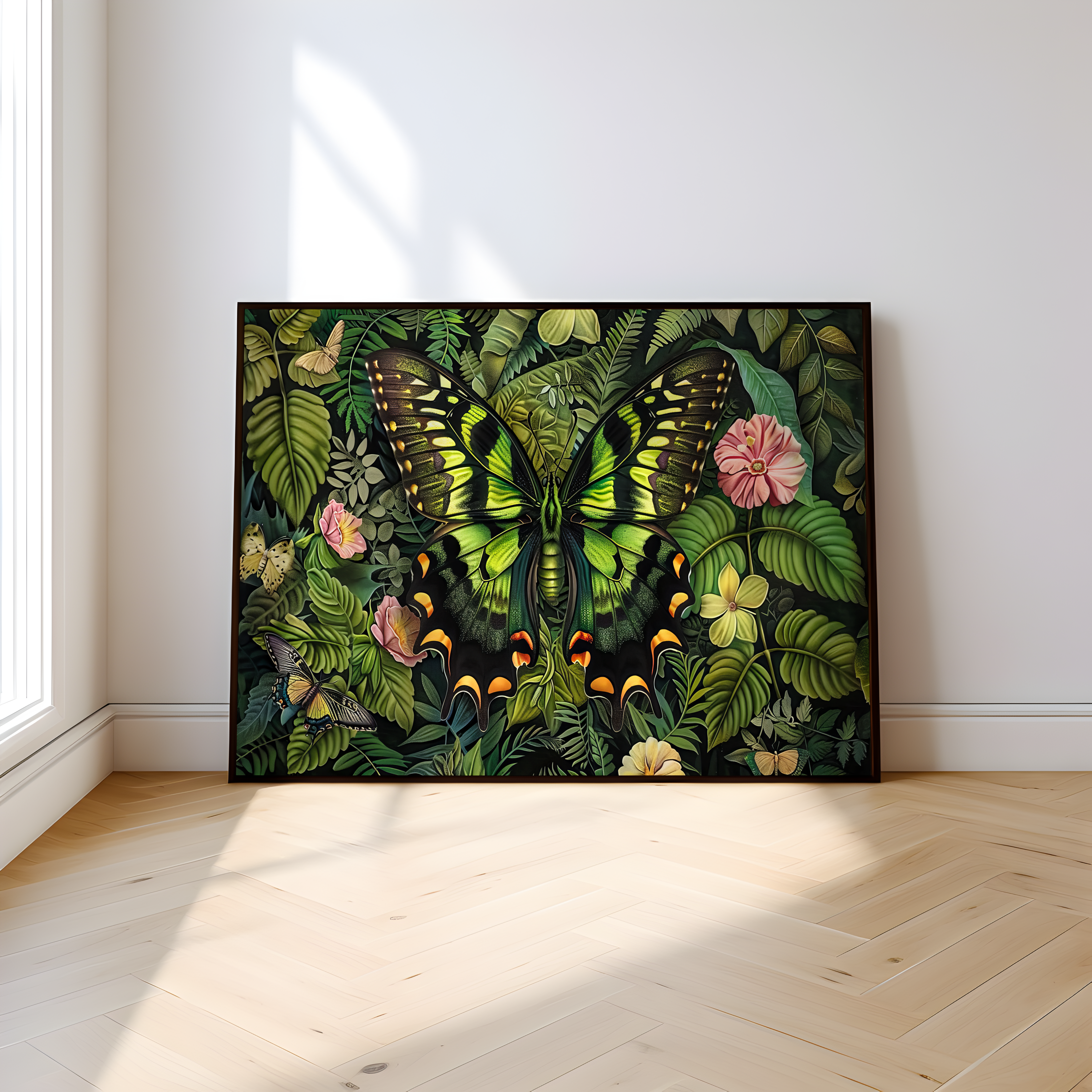The Alchemist: Hyperrealistic Green & Black Butterfly Art | Vibrant & Lush Tropical Wall Decor