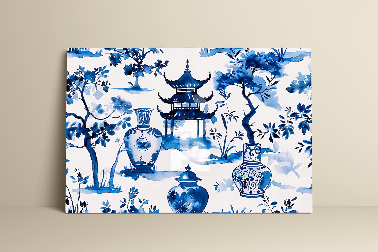 Porcelain World: Blue & White Chinese Landscape Pattern | Traditional Asian Art Decor