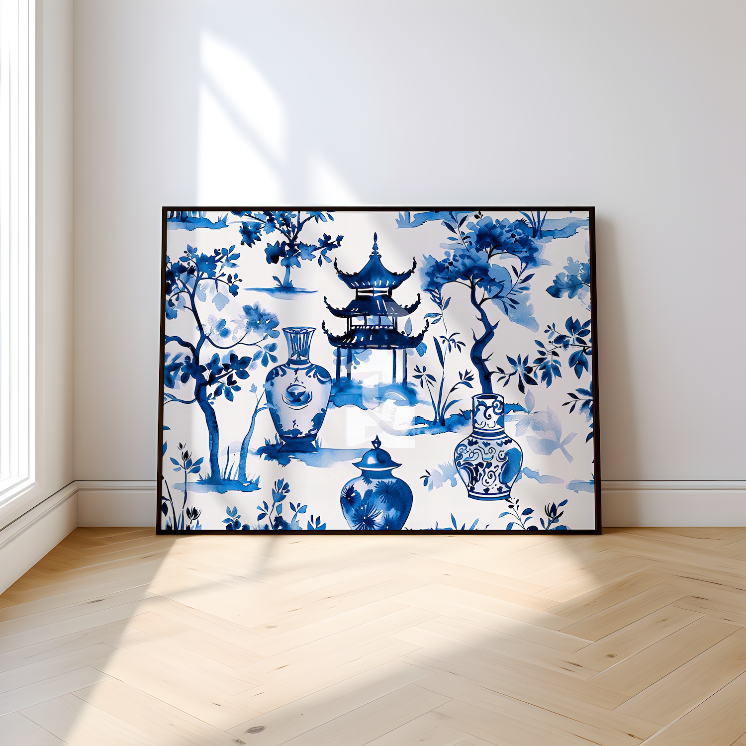 Porcelain World: Blue & White Chinese Landscape Pattern | Traditional Asian Art Decor