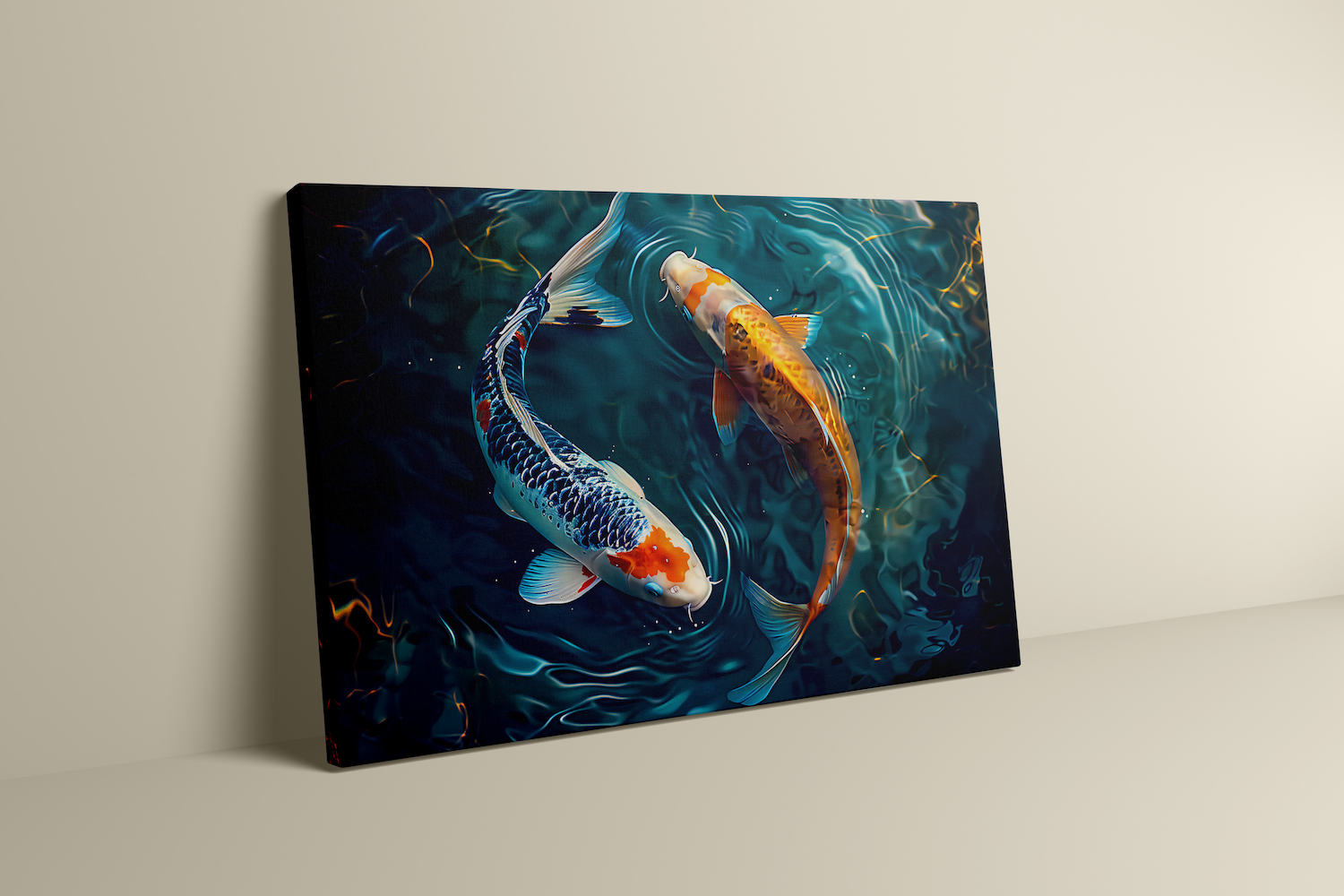 The Yin & Yang: Two Koi Fish in Rippling Pond | Serene & Elegant Japanese Inspired Art
