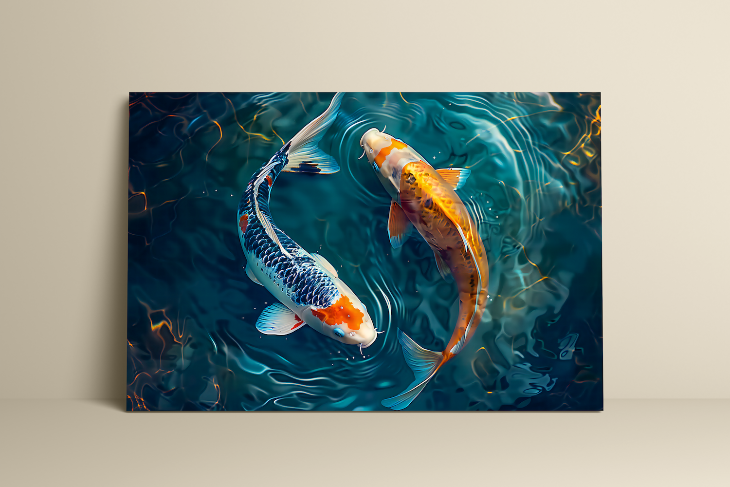 The Yin & Yang: Two Koi Fish in Rippling Pond | Serene & Elegant Japanese Inspired Art