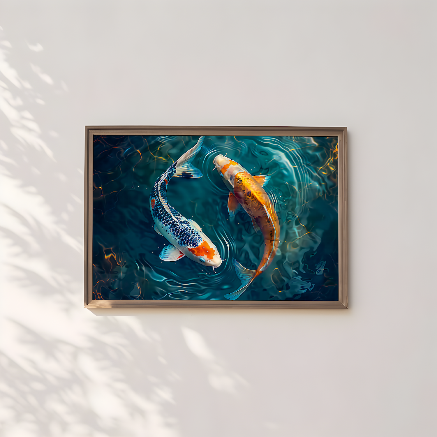 The Yin & Yang: Two Koi Fish in Rippling Pond | Serene & Elegant Japanese Inspired Art