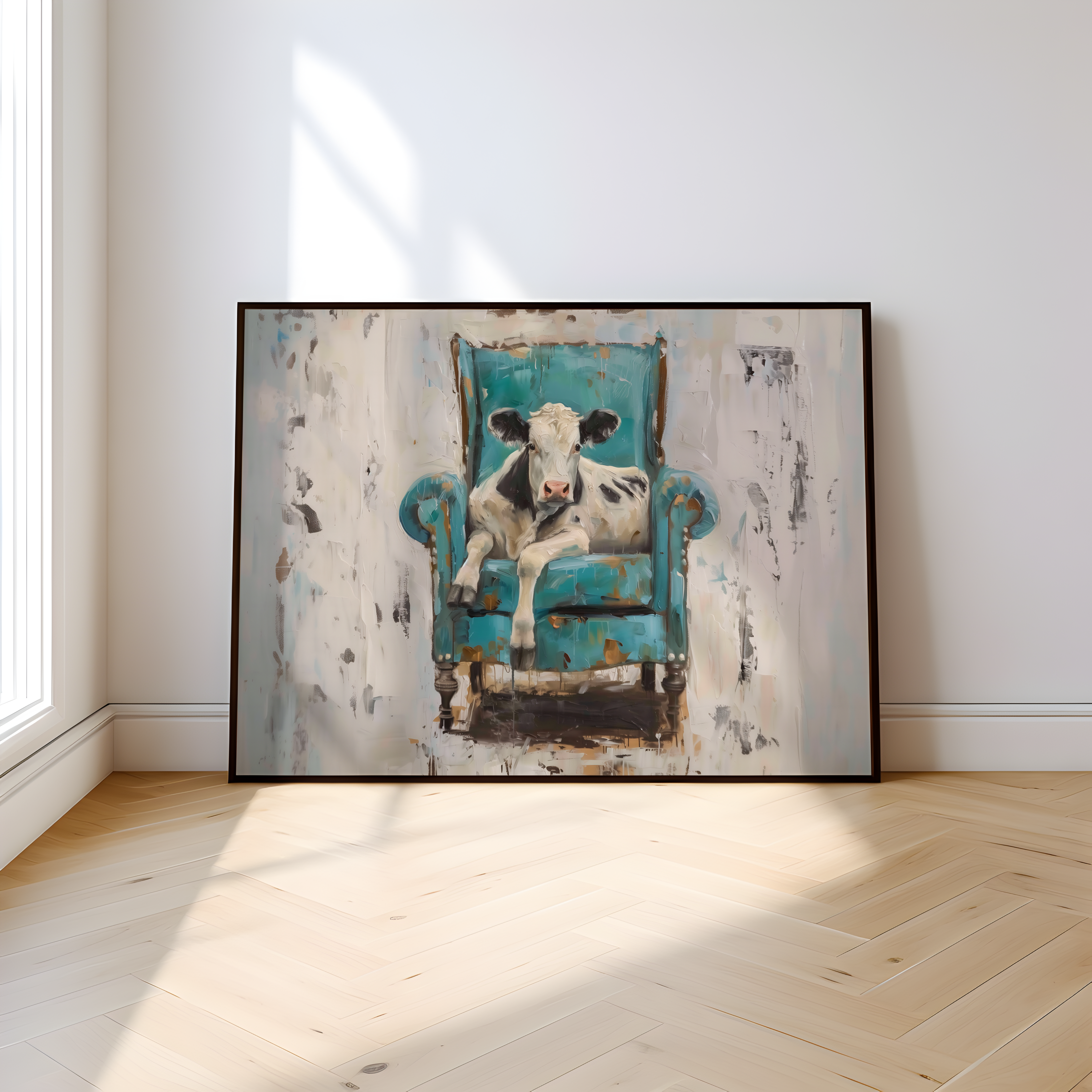 The Tenant: Surreal Cow in Armchair Art | Quirky, Whimsical & Modern Farmhouse Decor