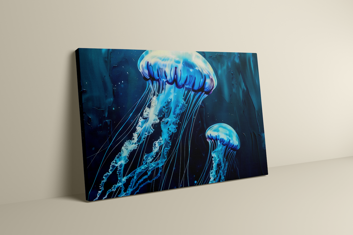 The Abyss: Glowing Jellyfish Underwater Art | Ethereal & Serene Marine Life Decor