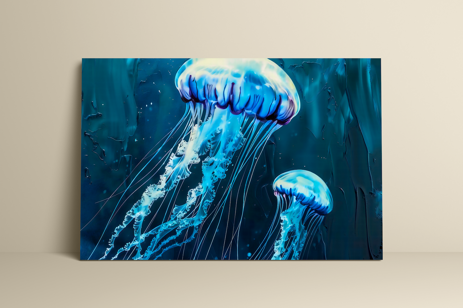 The Abyss: Glowing Jellyfish Underwater Art | Ethereal & Serene Marine Life Decor