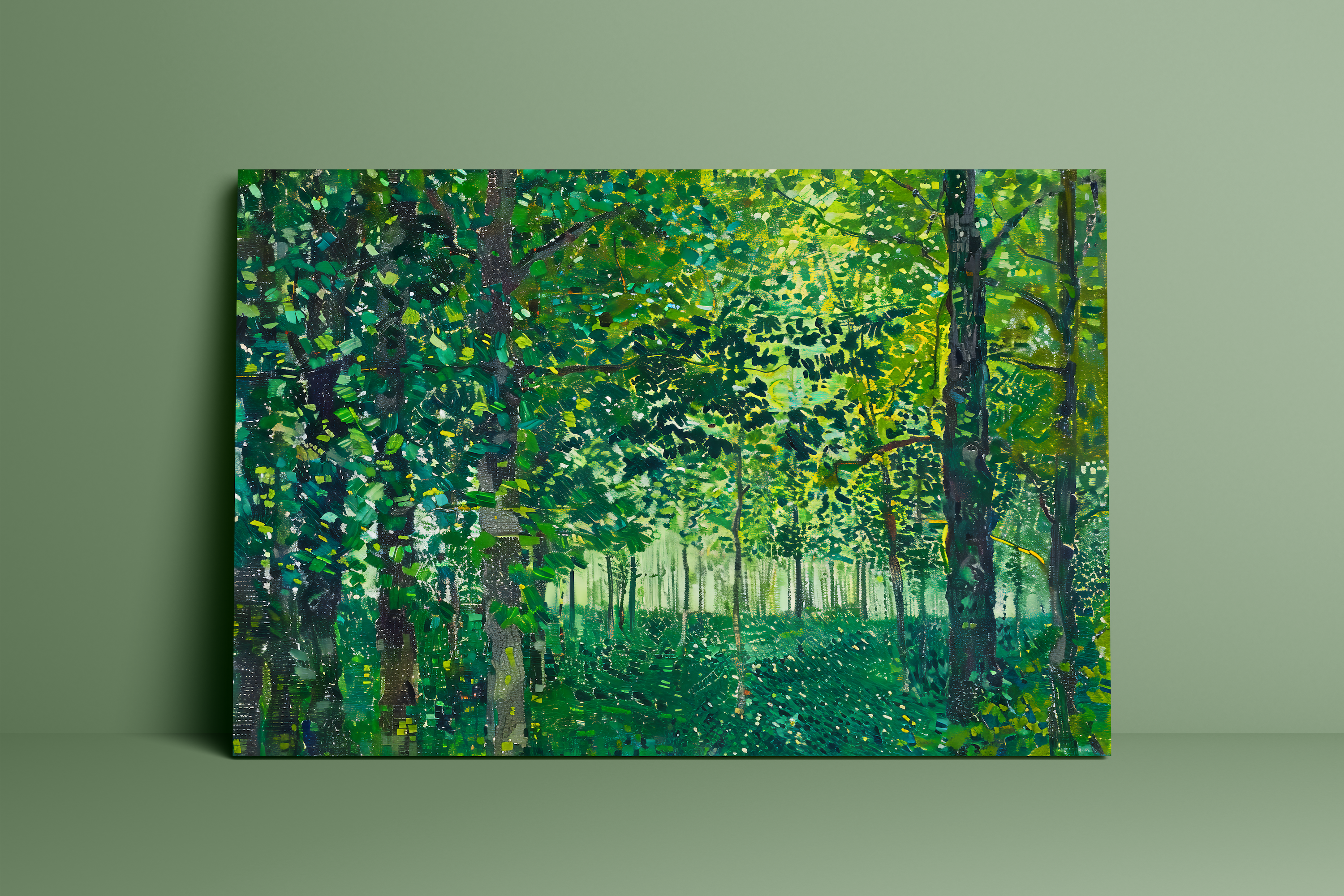 The Sunken Cathedral: Impressionist Forest with Dappled Light | Serene & Lush Green Landscape Art