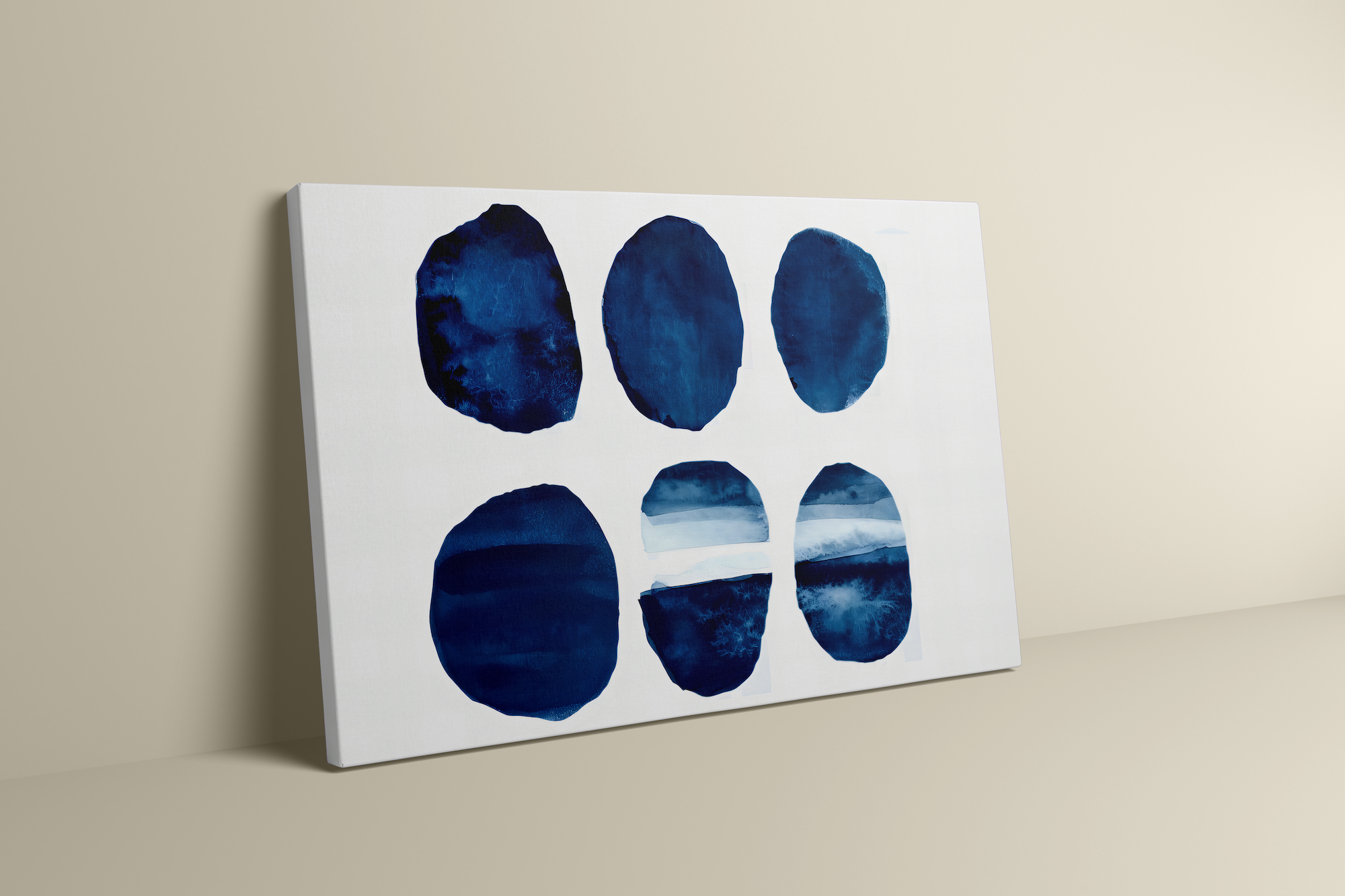 Indigo Harmony: Seven Circles Minimalist Watercolor | Modern & Serene Blue Abstract Art