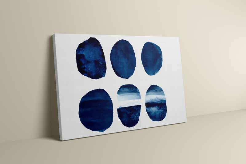 Minimalist Watercolor Art – Indigo Blue Circles | Serene Wall Decor & Modern Abstract Painting