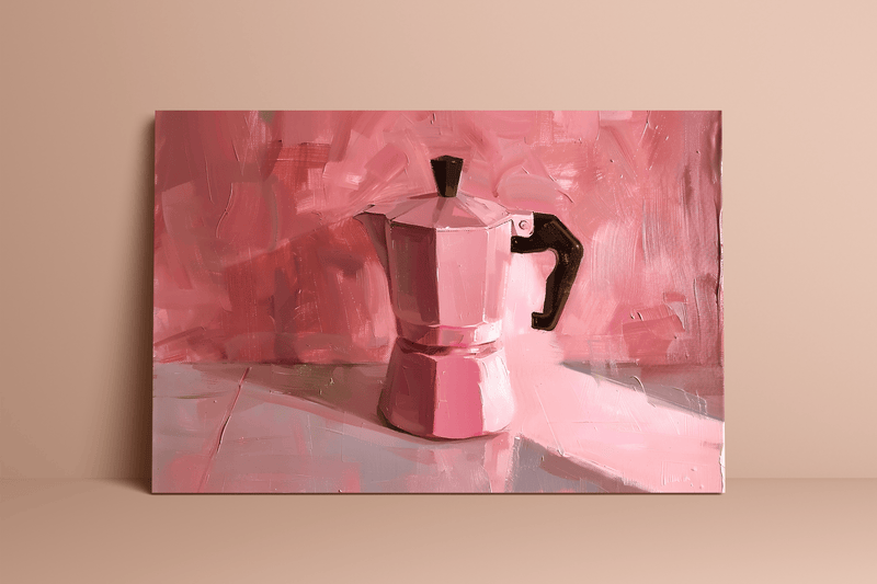 Pink Moka Pot Art - Elegant Coffee Maker Painting | Modern Kitchen Wall Decor
