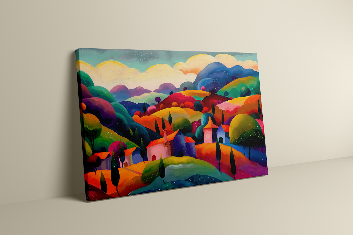 The Storybook Village: Whimsical & Colorful Fantasy Art | Enchanting & Cheerful Wall Decor