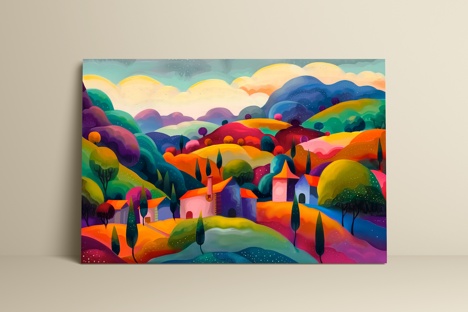 The Storybook Village: Whimsical & Colorful Fantasy Art | Enchanting & Cheerful Wall Decor