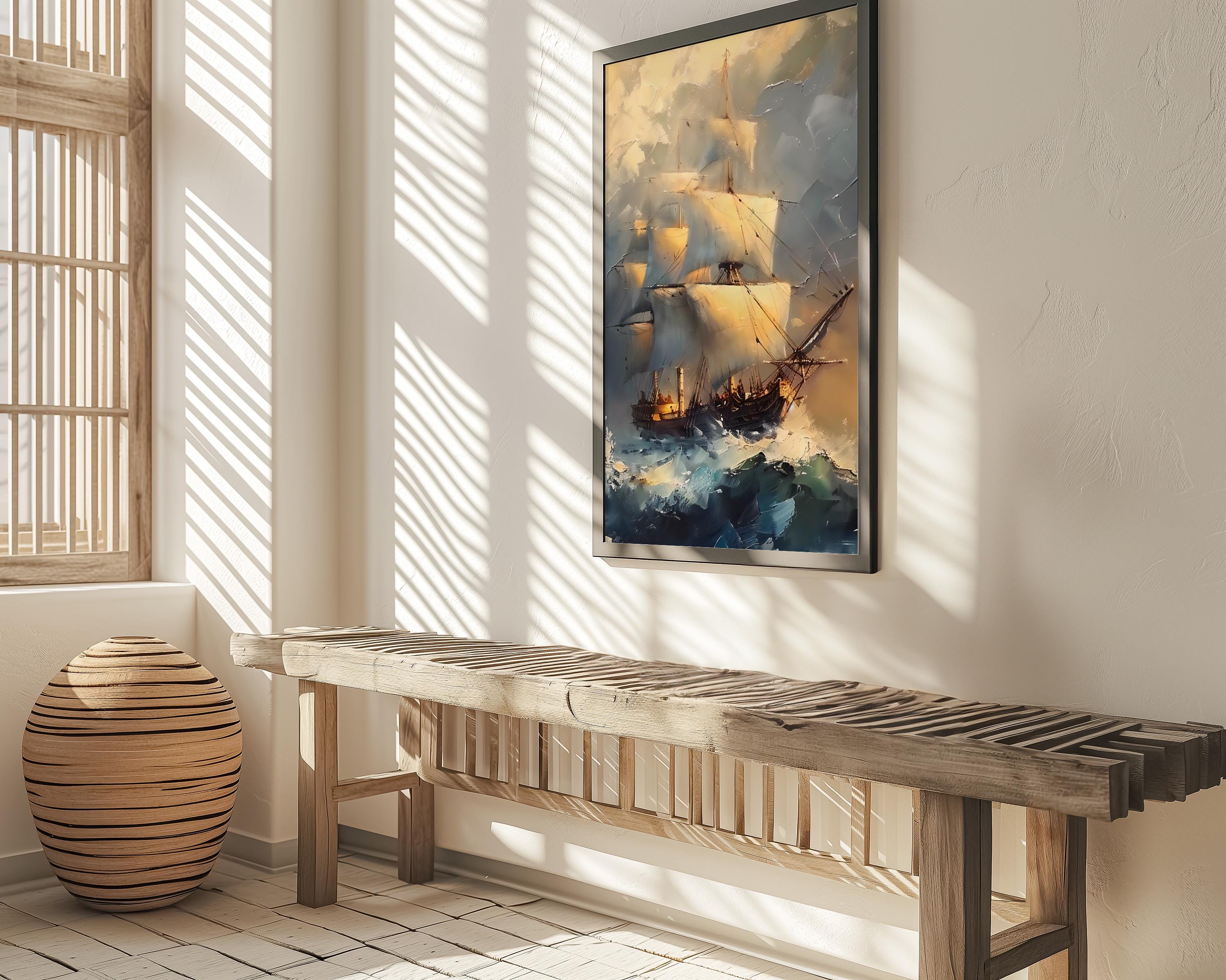 The Unconquered: Classical Stormy Sea Ship Painting | Dramatic Nautical Adventure Art